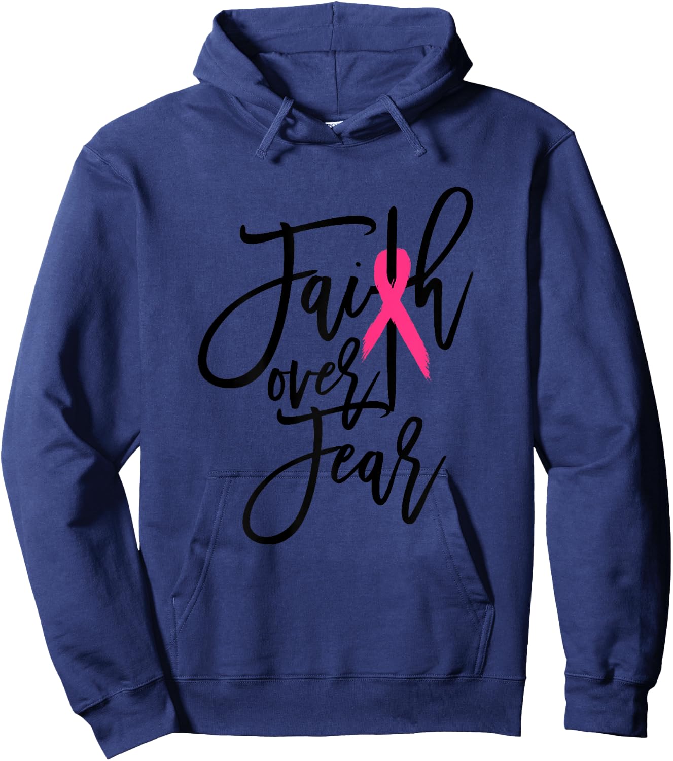 Faith Over Fear Cross Breast Cancer Awareness Christian Hoodie - Hoodie | Navy