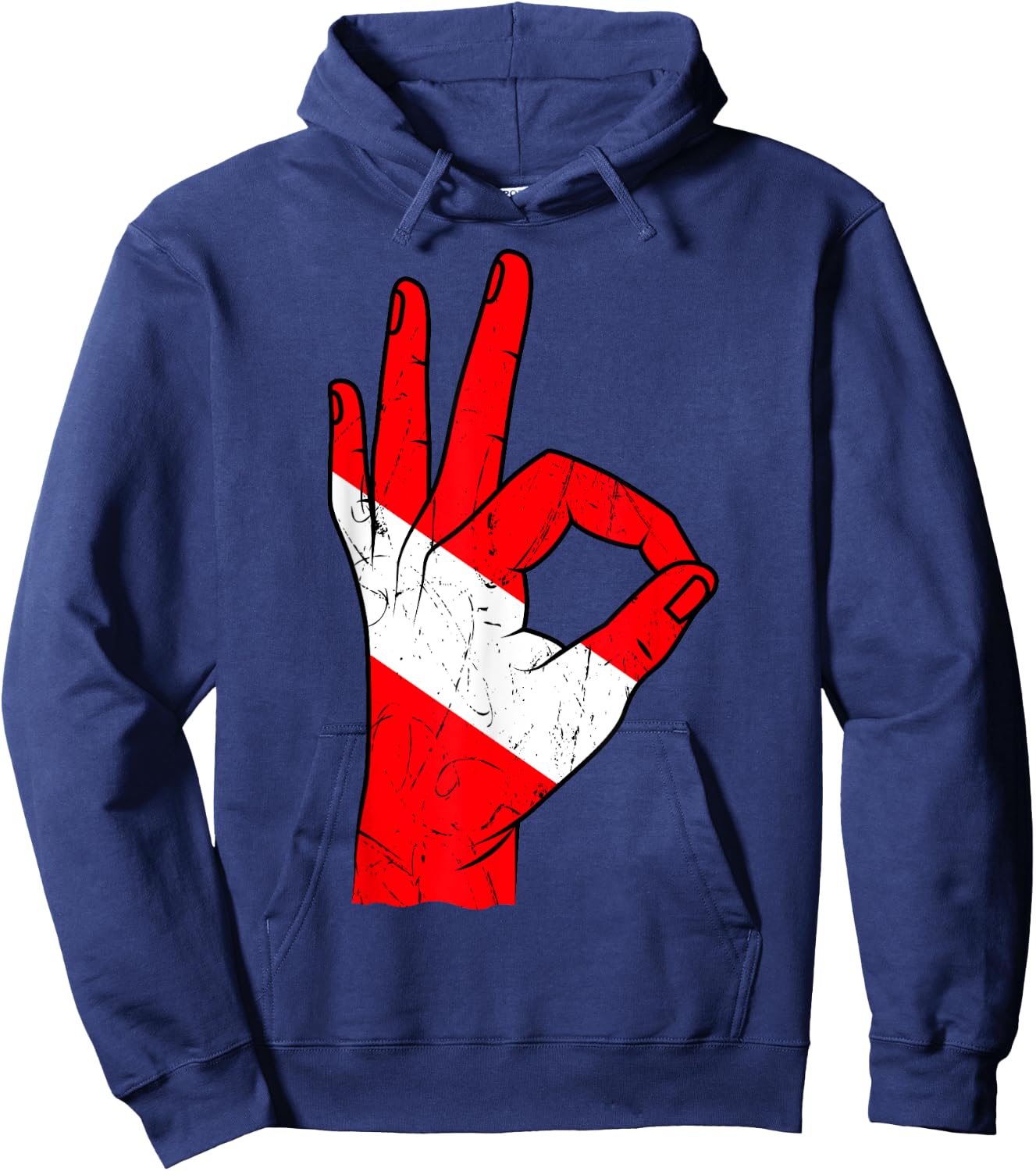 Hand Sign OK Scuba Diving Diver Down Flag Underwater Dive Hoodie - Hoodie | Navy