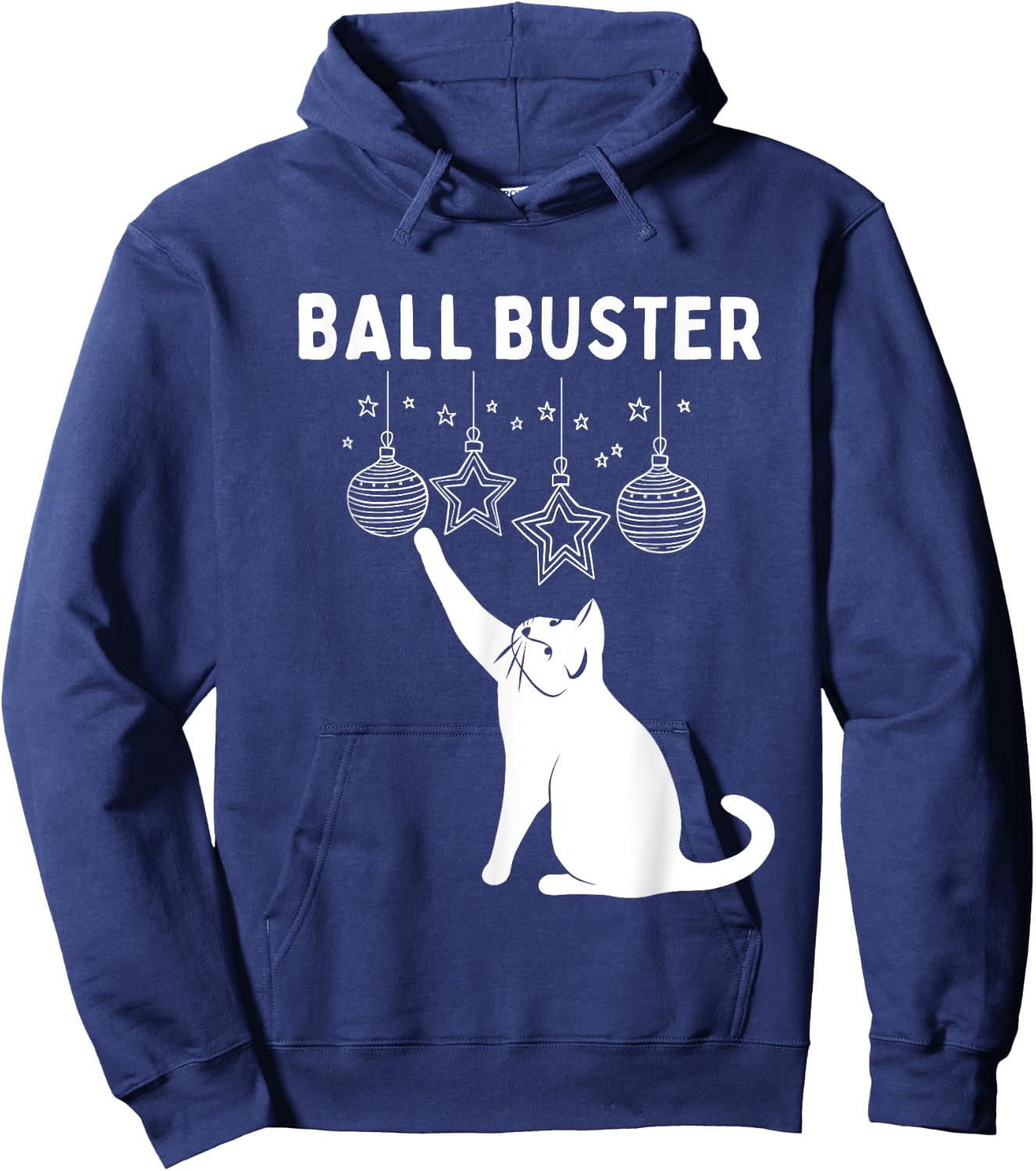 Christmas Cat BALL BUSTER Xmas Ornaments Funny Holiday Hoodie - Hoodie | Navy