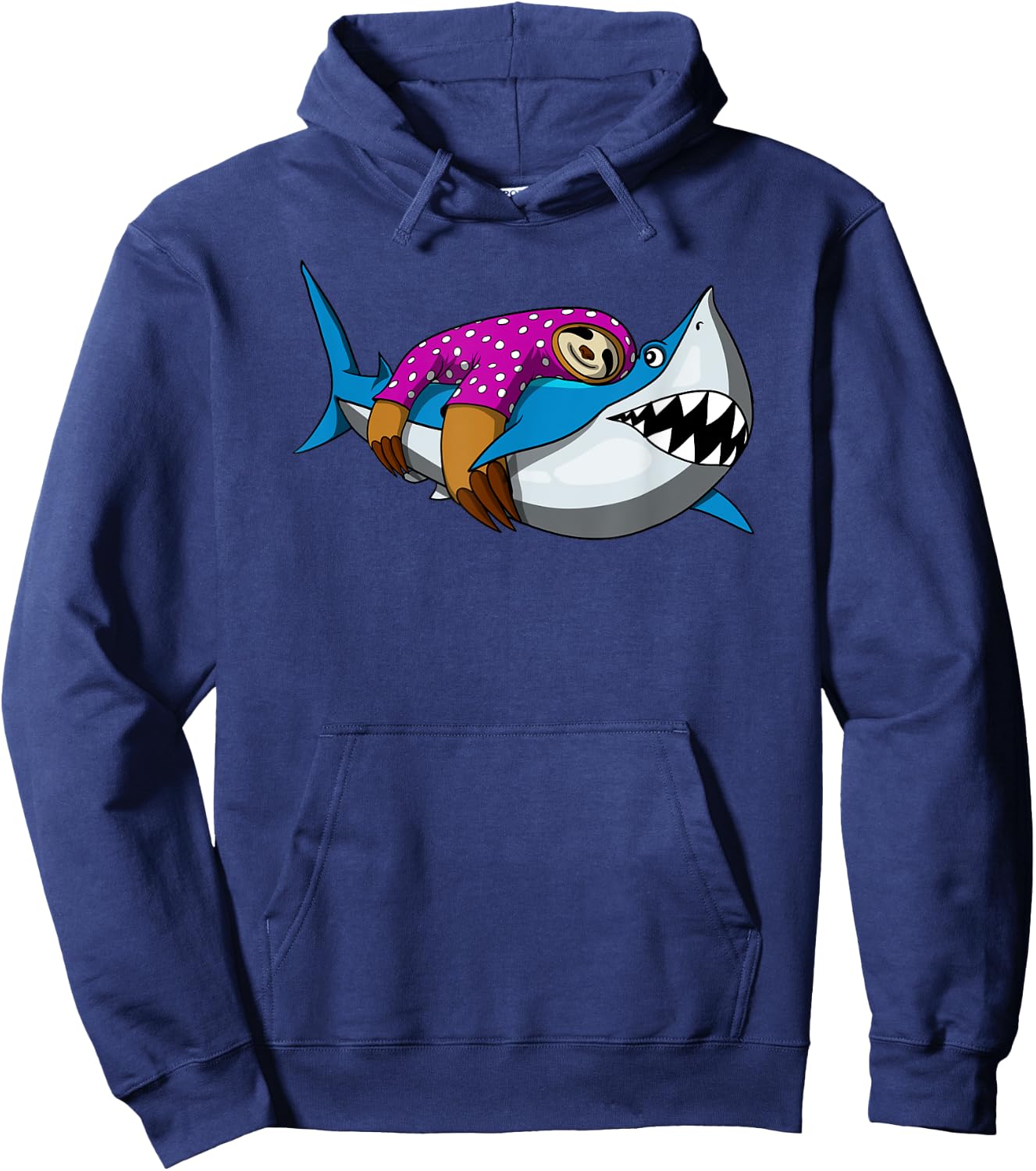 Lazy Sloth With Pajama Riding Ocean Shark Hoodie - Hoodie | Navy