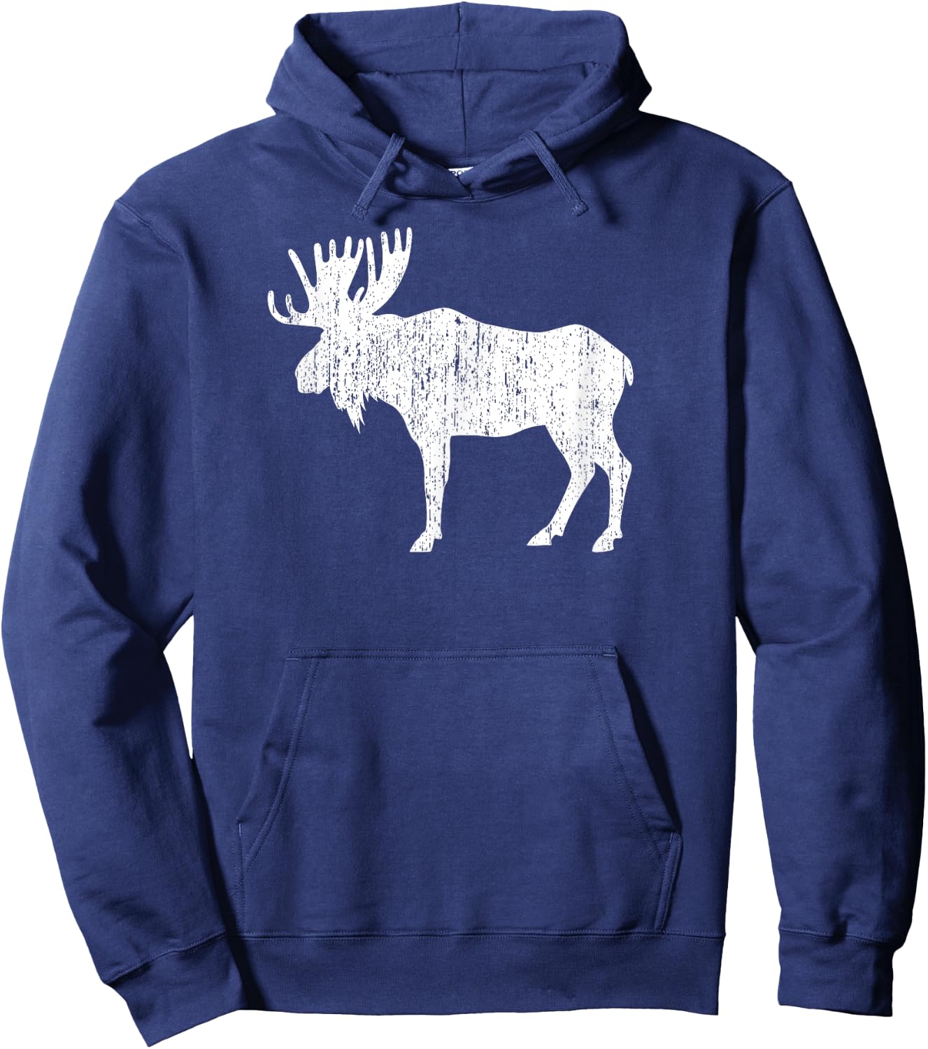 Retro Vintage Distressed Moose Hoodie - Hoodie | Navy