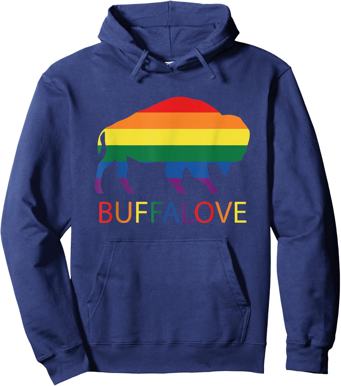 Bufflove Buffalo Say Gay Rainbow LGBTQ Pride Month Hoodie - Hoodie | Navy