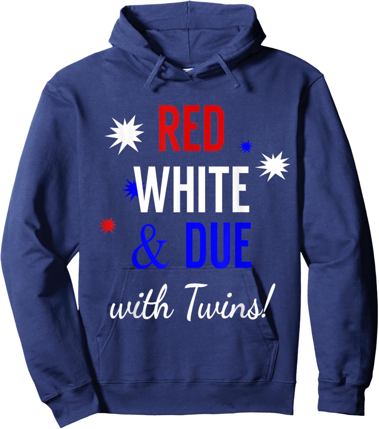 Red, White and Due with Twins - Pregnancy Announcement Shirt Hoodie - Hoodie | Navy
