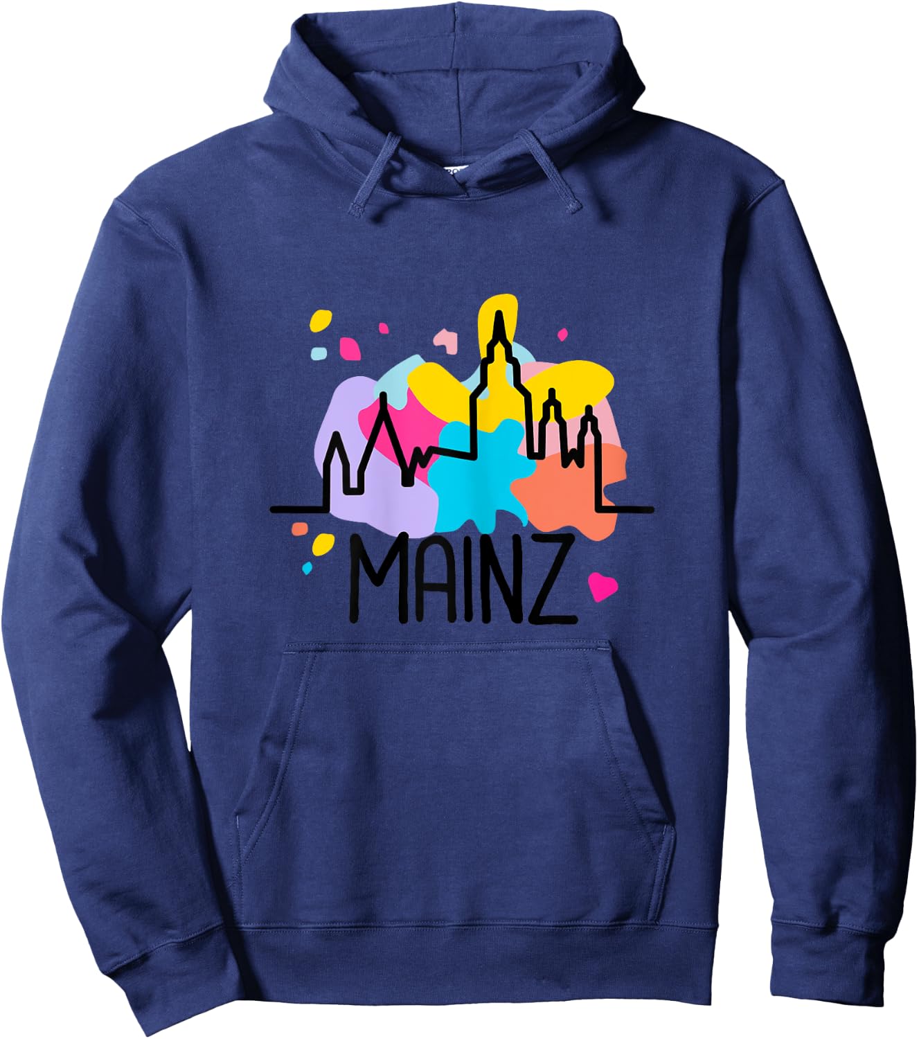 Mainz Mainz Cathedral Silhouette with Paint Splatters Meenzer Girl's , White Hoodie - Hoodie | Navy