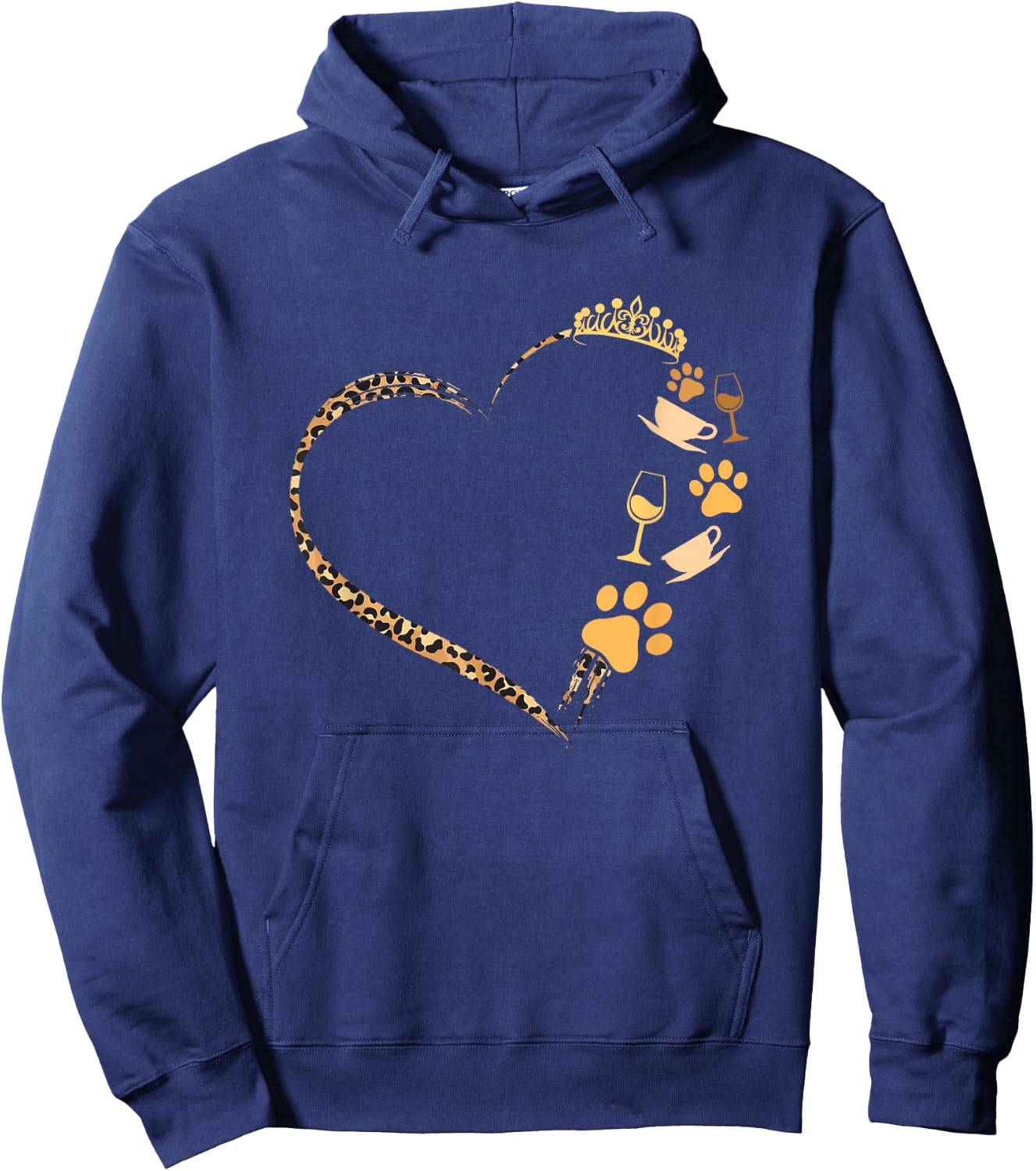 Cute Dogs Paw Crown Wine Coffee Leopard Print Heart Hoodie - Hoodie | Navy