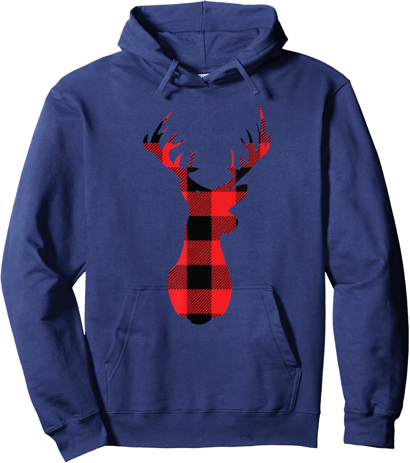 Funny Classic Red & Black Christmas Buffalo Plaid Deer Head Hoodie - Hoodie | Navy