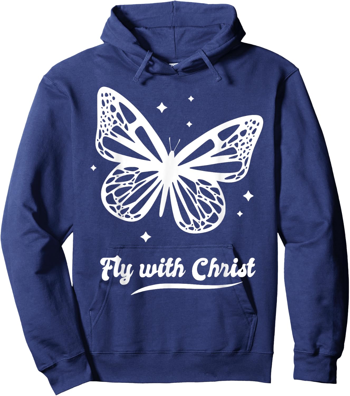 Fly with Christ Butterfly Butterflies Stars 90s Retro Hoodie - Hoodie | Navy