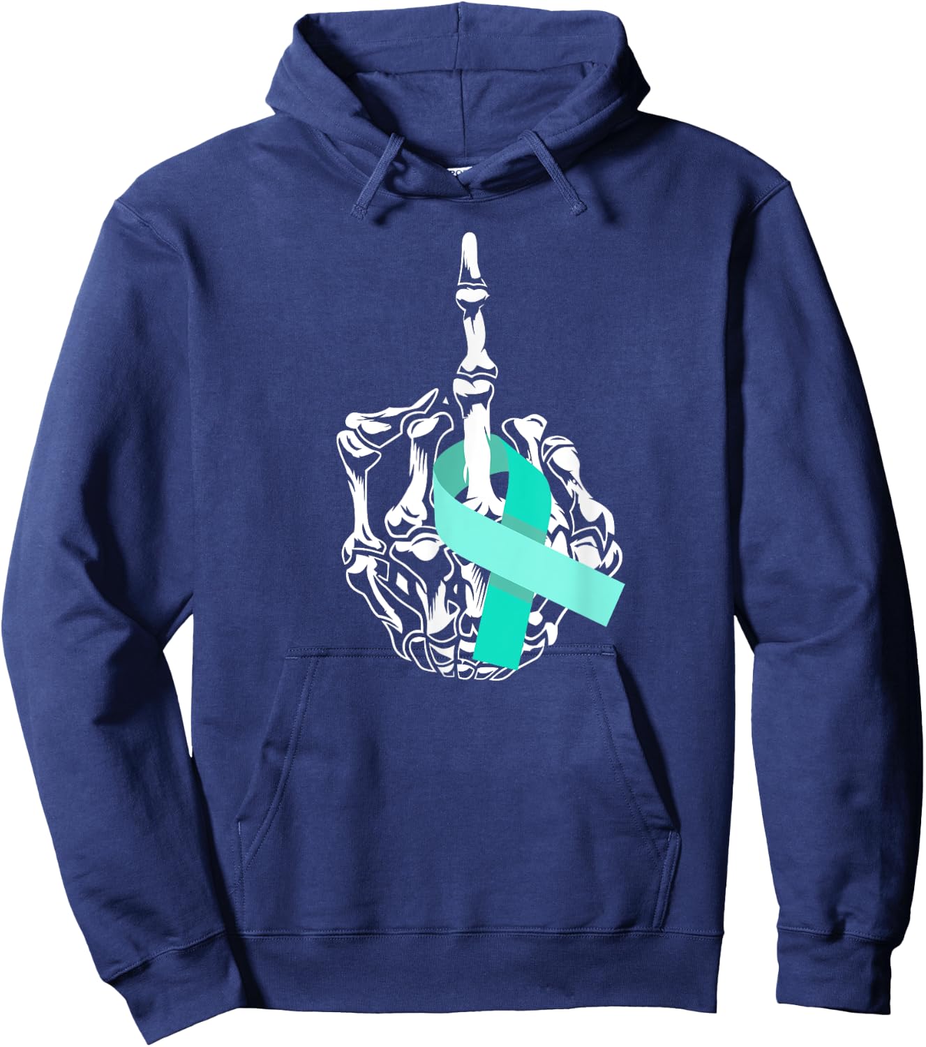 Fuck Ovarian Cancer Middle Finger Ovarian Cancer Awareness Hoodie - Hoodie | Navy