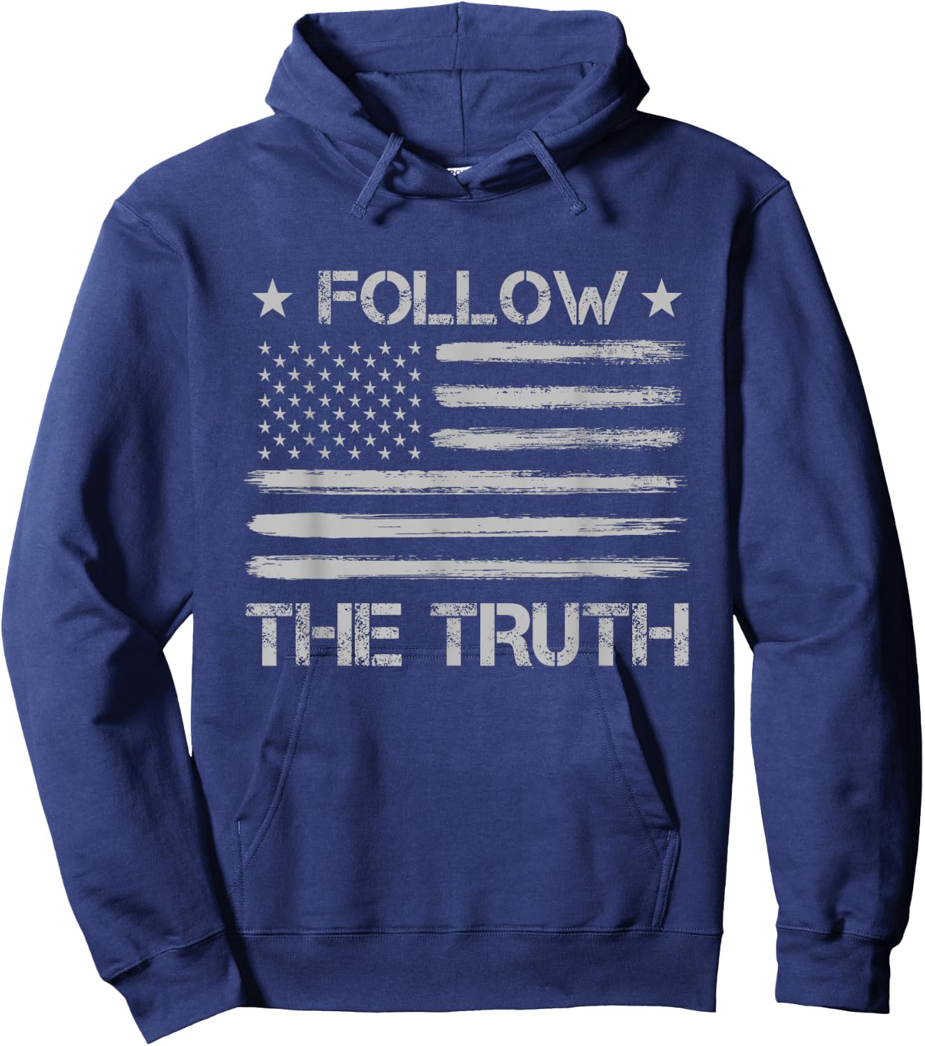 Follow the Truth Social Distressed US Flag Donald Trump Hoodie - Hoodie | Navy