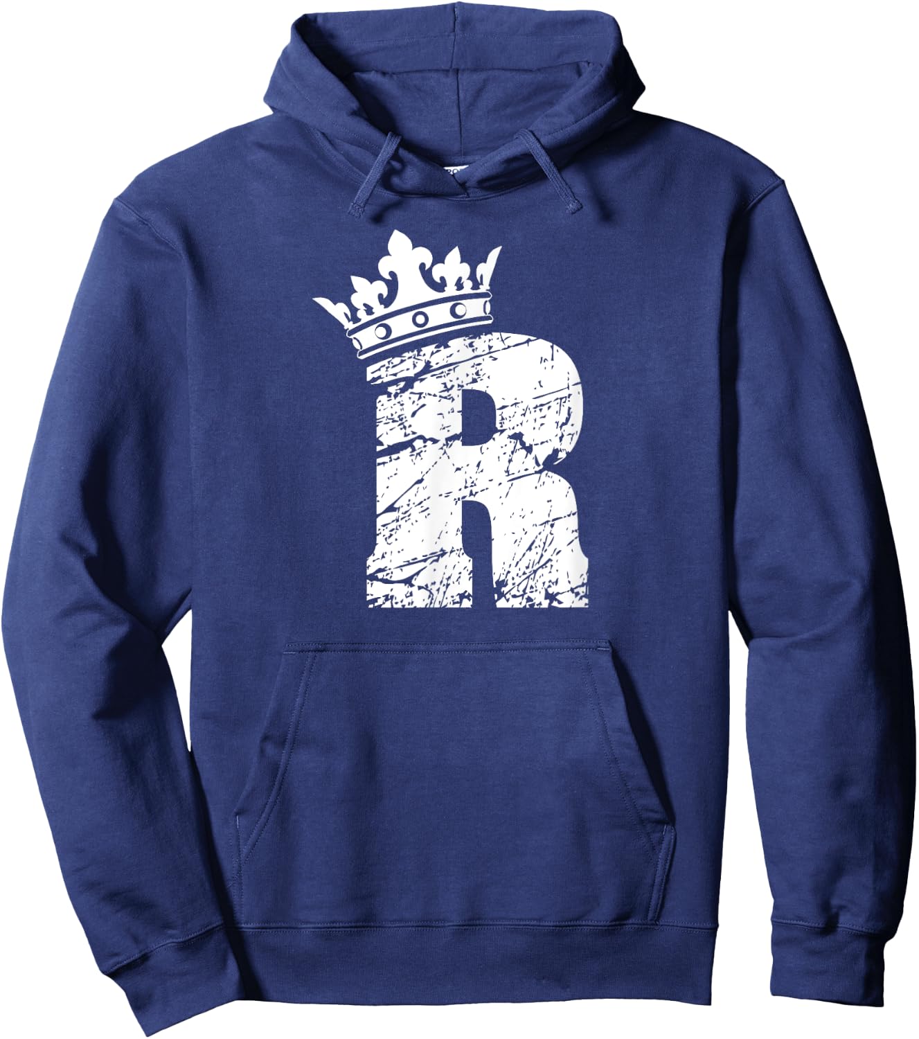 Alphabet T Shirt- Initial Letter R And King Queen Crown Hoodie - Hoodie | Navy