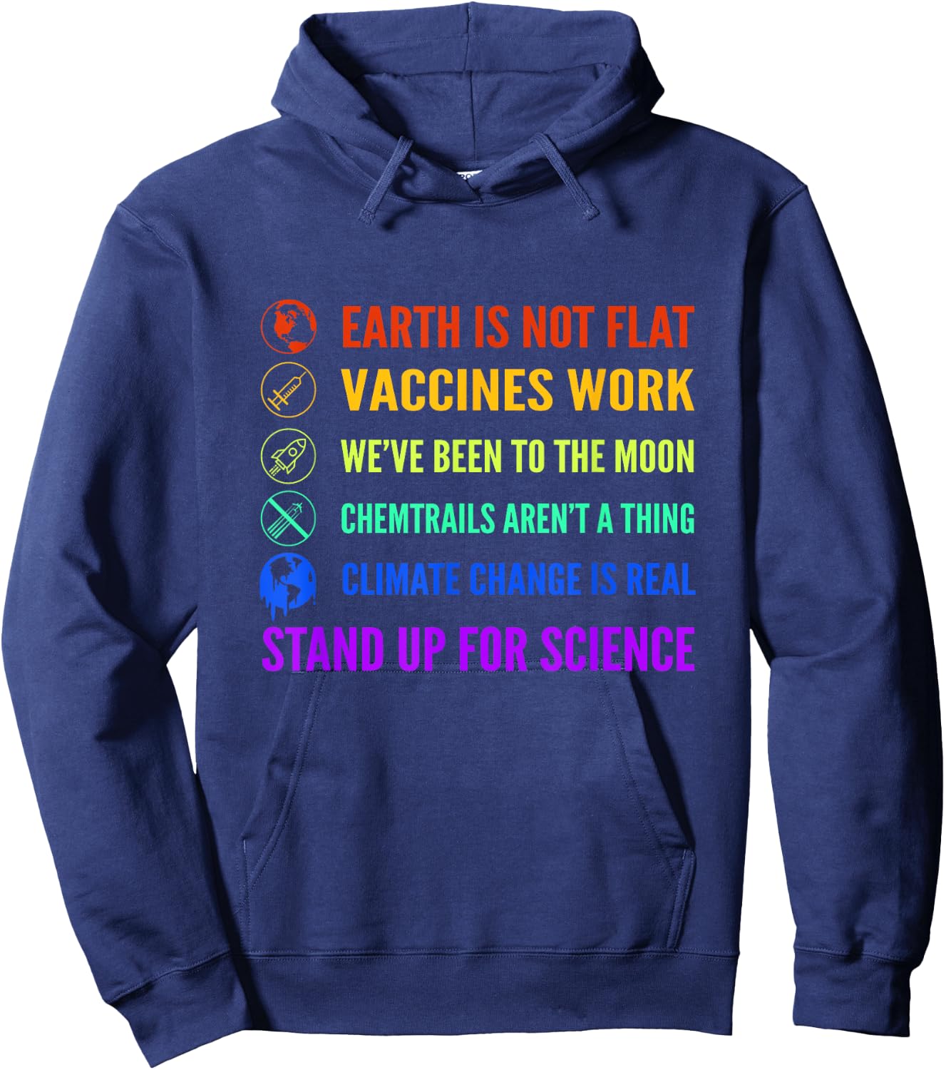 Earth is Not Flat Vaccines Work Moon science Hoodie - Hoodie | Navy