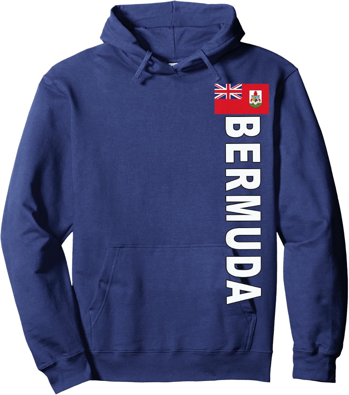 Sports-Style Left-Side Text and Flag of Bermuda Hoodie - Hoodie | Navy