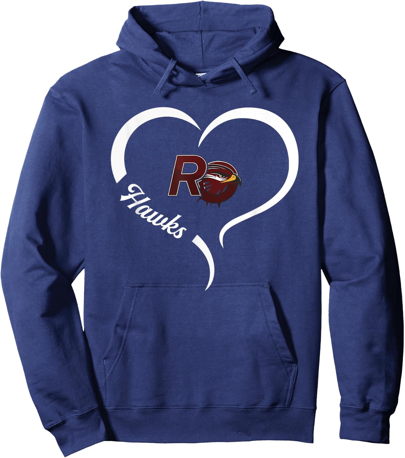 Red Oak Hawks Logo Half Heart Slogan HS Hoodie - Hoodie | Navy