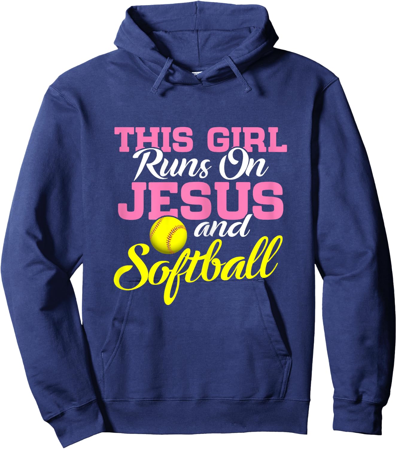 This Girl Runs On Jesus and Softball Women Christian Hoodie - Hoodie | Navy