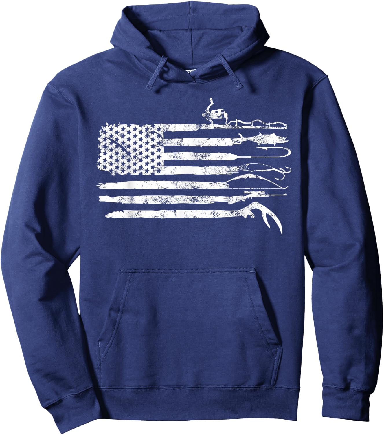 Hunting Fishing American Flag Patriotic Hoodie - Hoodie | Navy