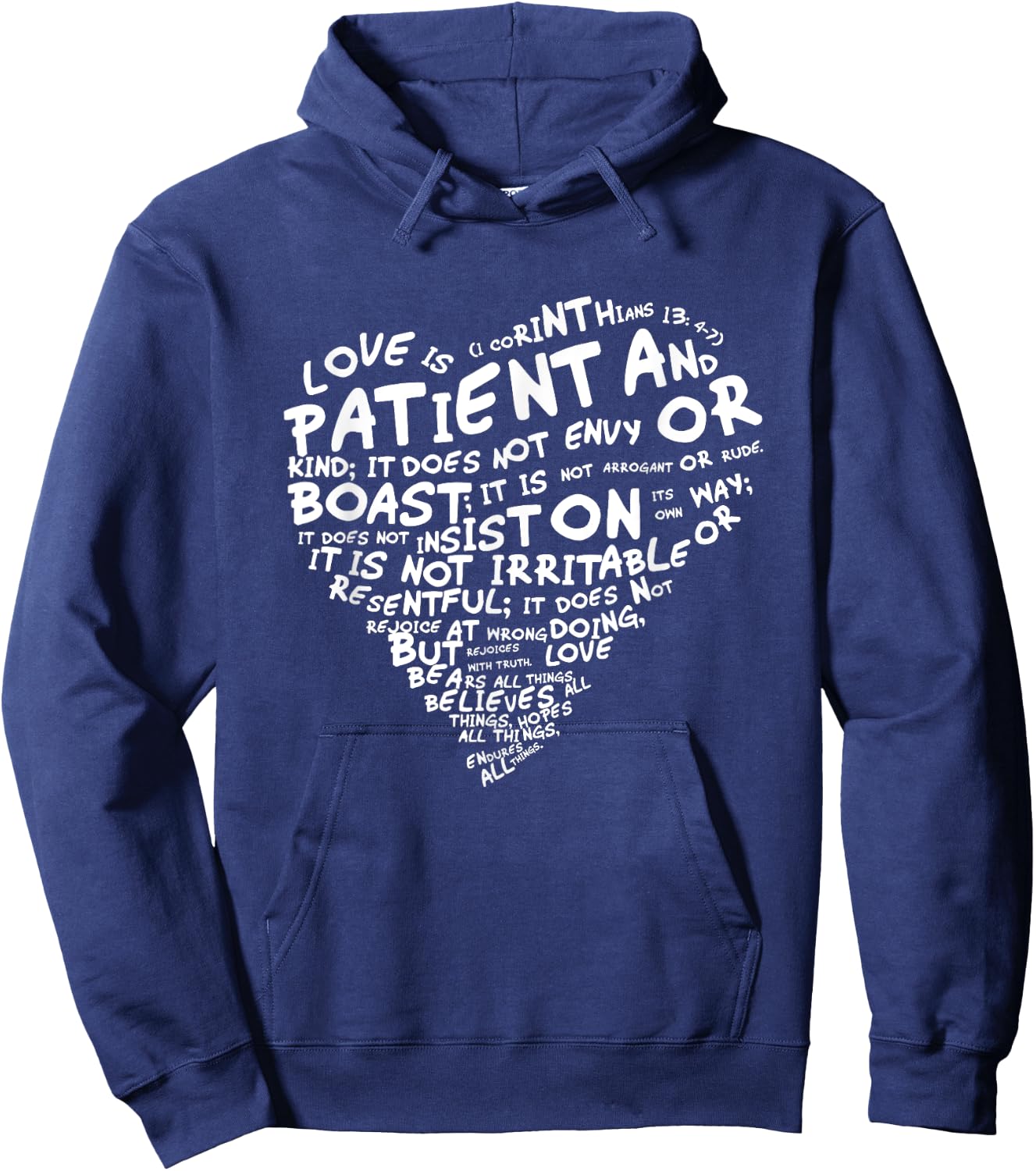 Love is Patient 1st Corinthians 13:4-7 White Heart Hoodie - Hoodie | Navy