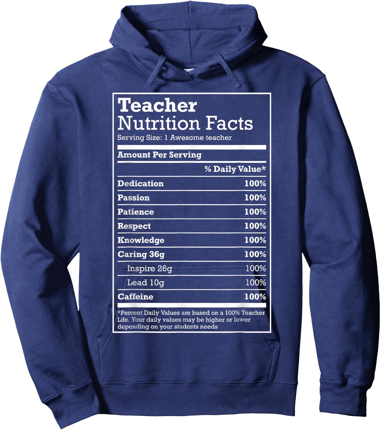 Nutrition Facts Shirt - Gift your favourite Teacher Men Women Girls Kids Hoodie - Hoodie | Navy