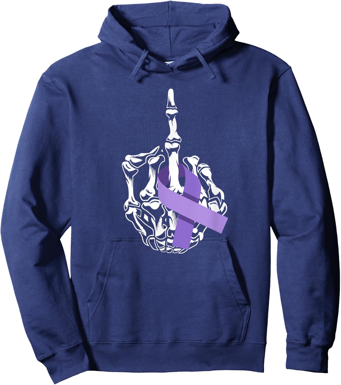 Fuck All Cancer Middle Finger Lavender Ribbon Cancer Hoodie - Hoodie | Navy