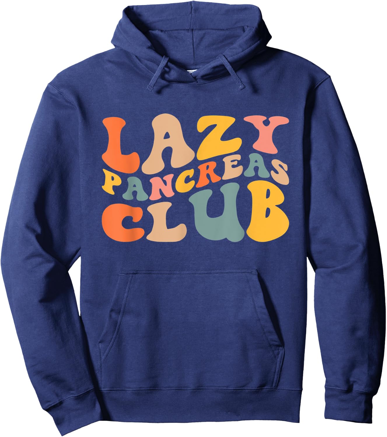 Lazy Pancreas Club T1D Retro Groovy Diabetes Awareness Hoodie - Hoodie | Navy