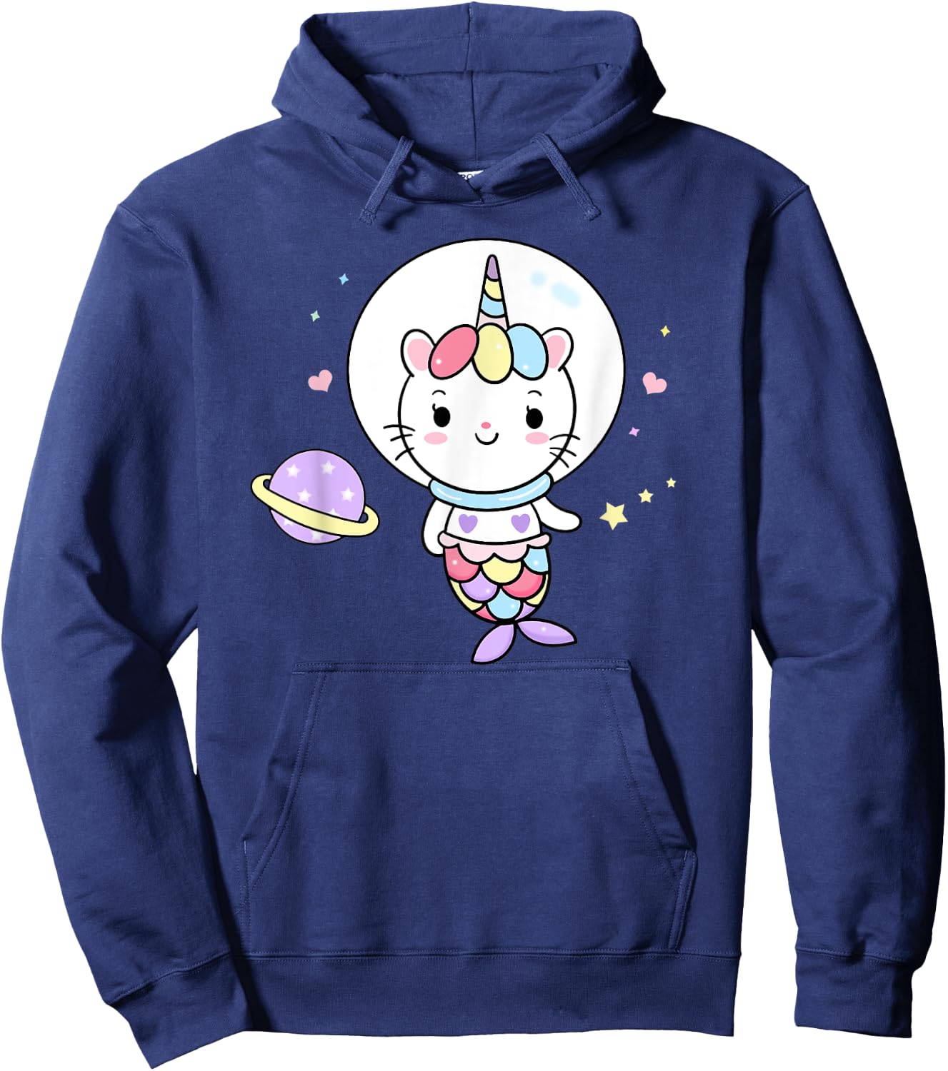 Cat Unicorn Mermaid in Space Cute Purrmaid Men Women Kids Hoodie - Hoodie | Navy