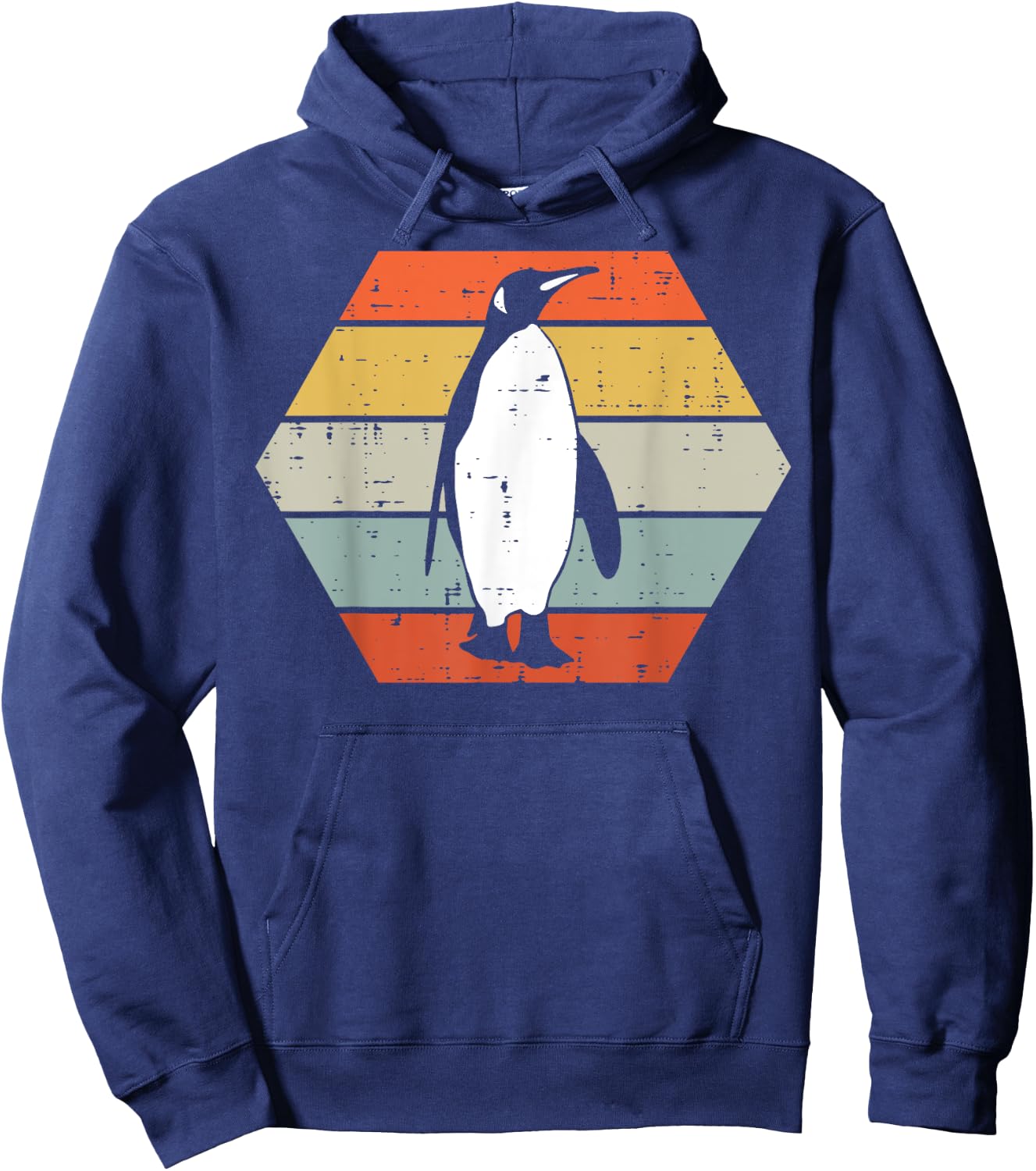 Penguin Sunset Hexagon Retro Animal Lover Women Men Kids Hoodie - Hoodie | Navy