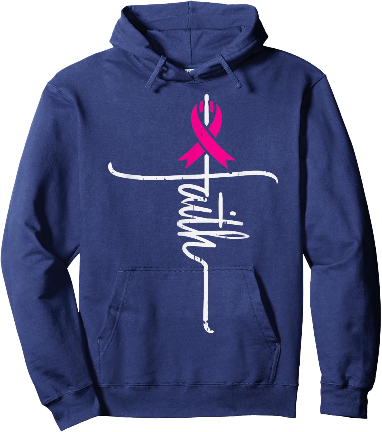 Faith Pink Ribbon Breast Cancer Awareness Fight Support Gift Hoodie - Hoodie | Navy