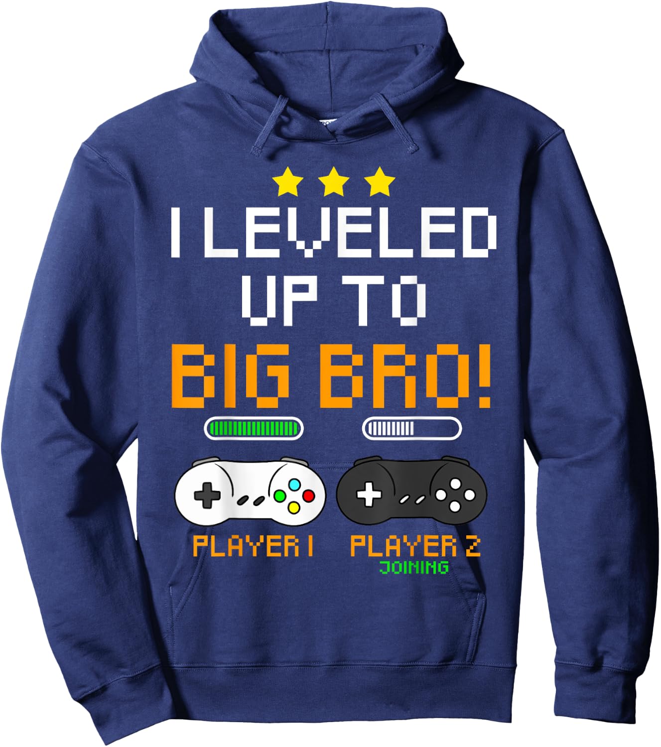 Big Bro Announcement Level Up Player 1 Player 2 Sibling Gift Hoodie - Hoodie | Navy