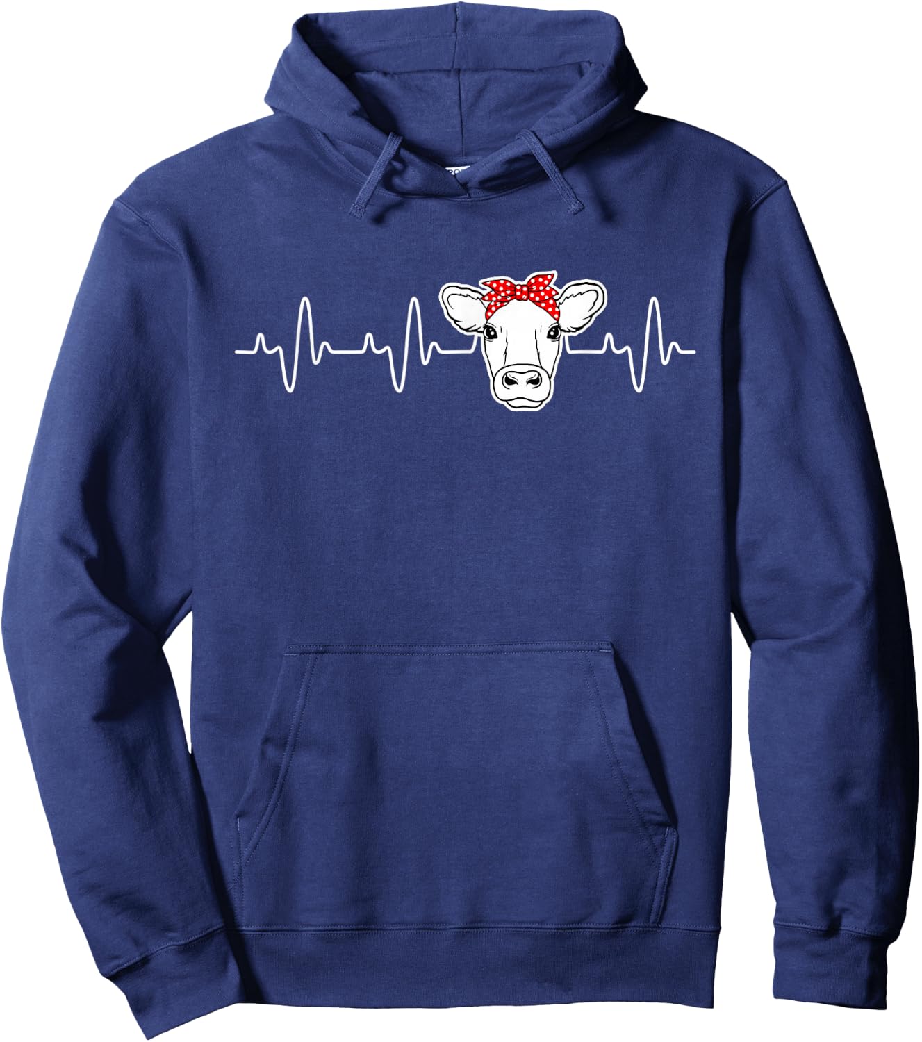 Cattle Cow Heart Valve EKG Heartbeat, Cute Cow Lover funny Hoodie - Hoodie | Navy