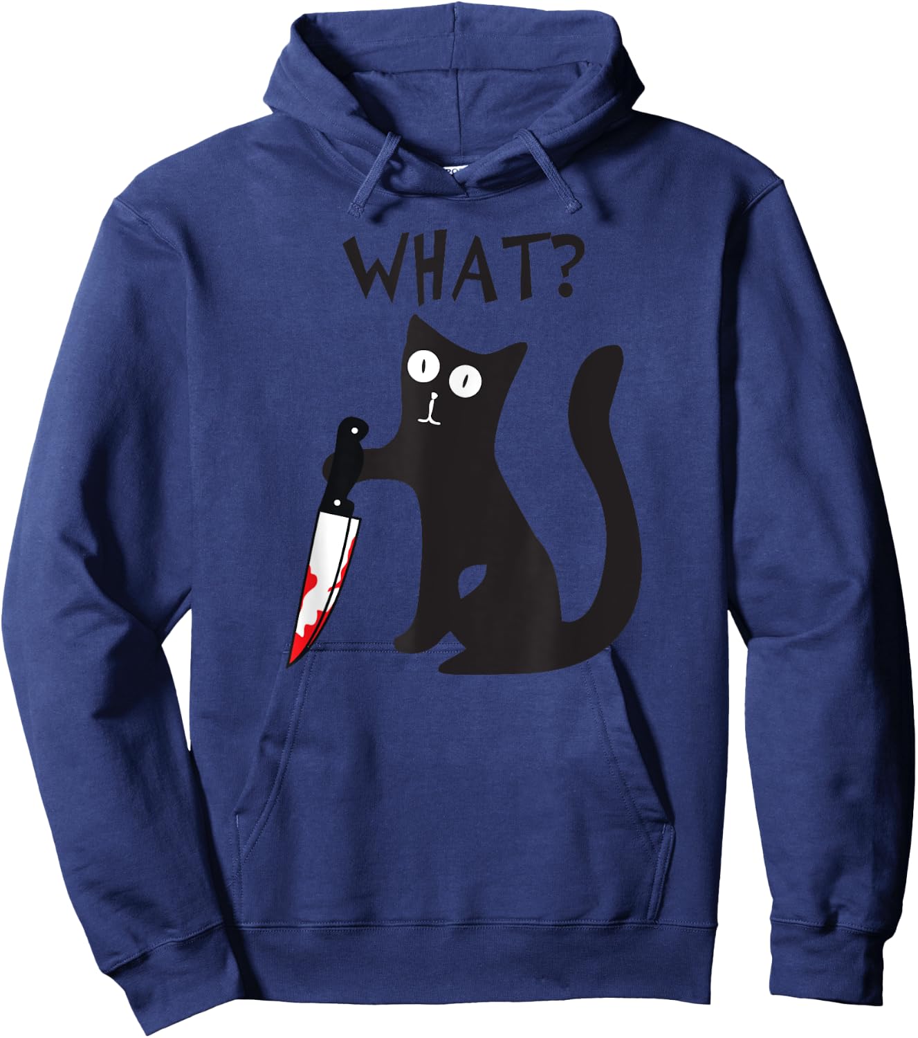 Cat What? Funny Black Cat Murderous Cat With Knife Halloween Hoodie - Hoodie | Navy