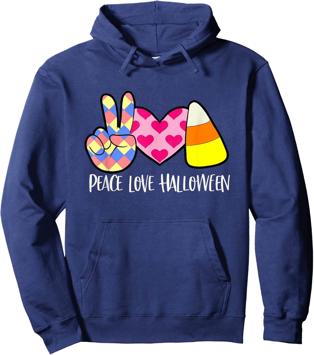 Candy Corn Peace Love Halloween Hoodie - Hoodie | Navy