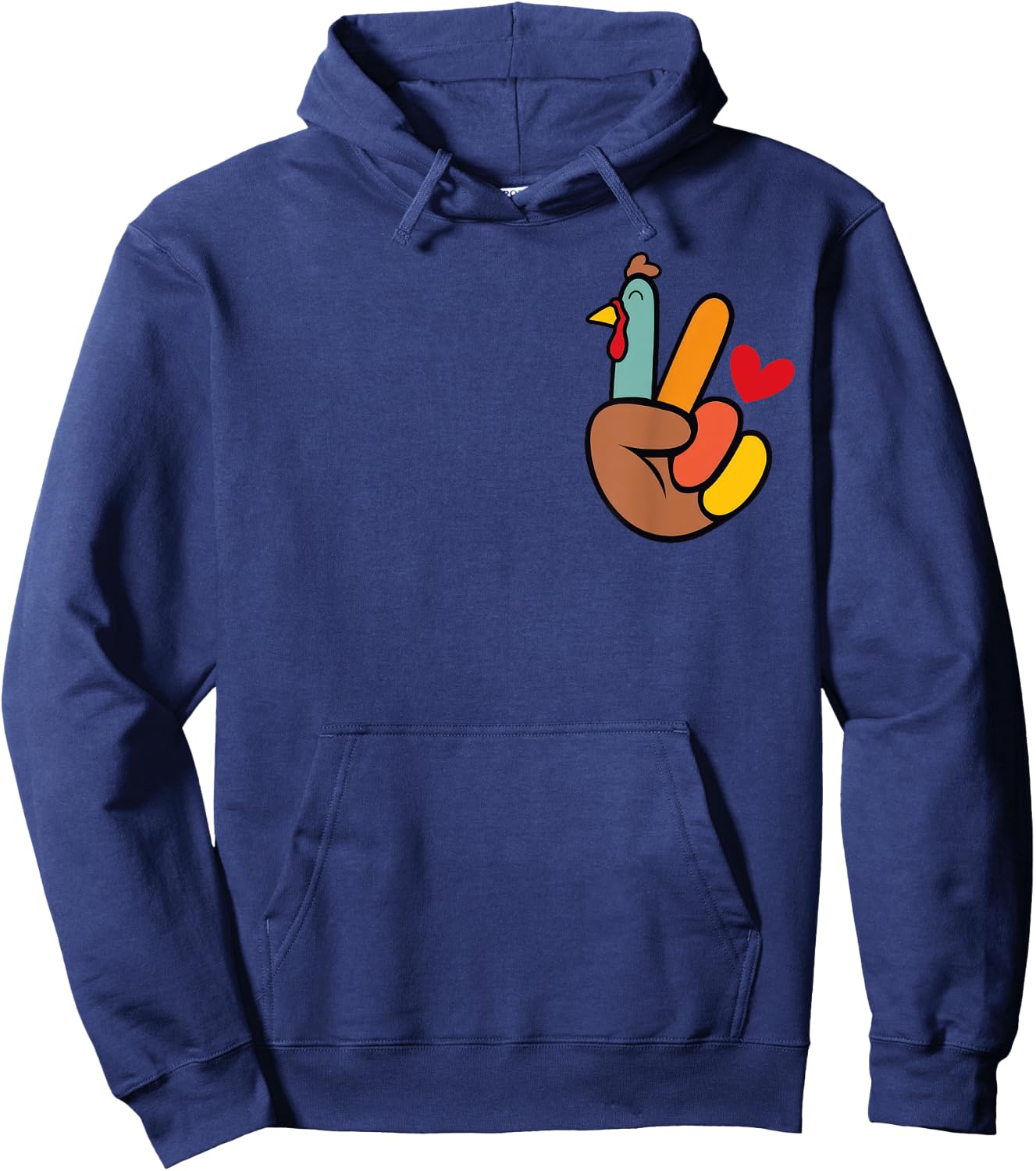 Peace Sign Turkey Hand Heart Thanksgiving Pocket Hoodie - Hoodie | Navy