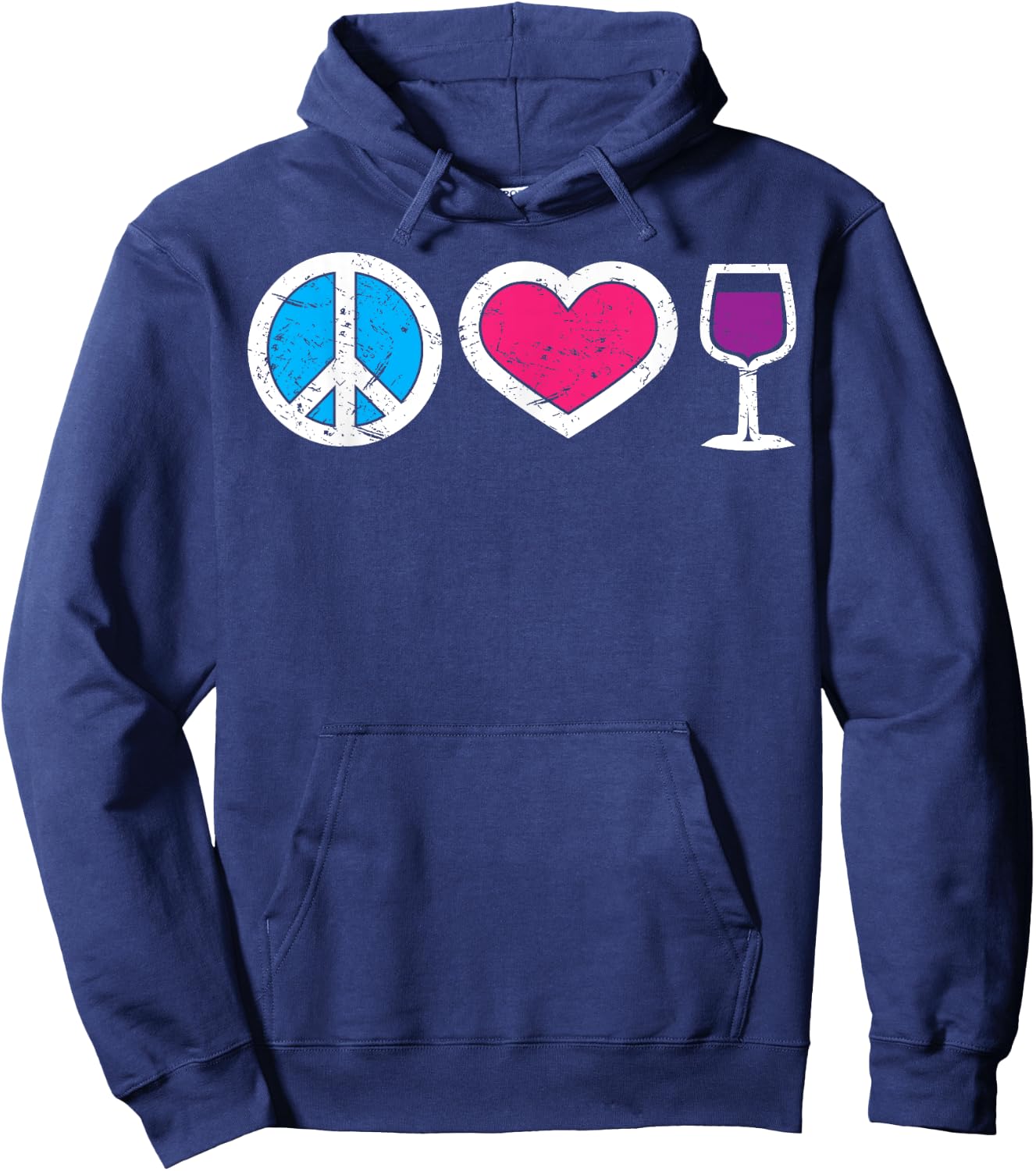 Peace Sign Love Heart And Wine Shirt | Cute Wine Lover Gift Hoodie - Hoodie | Navy