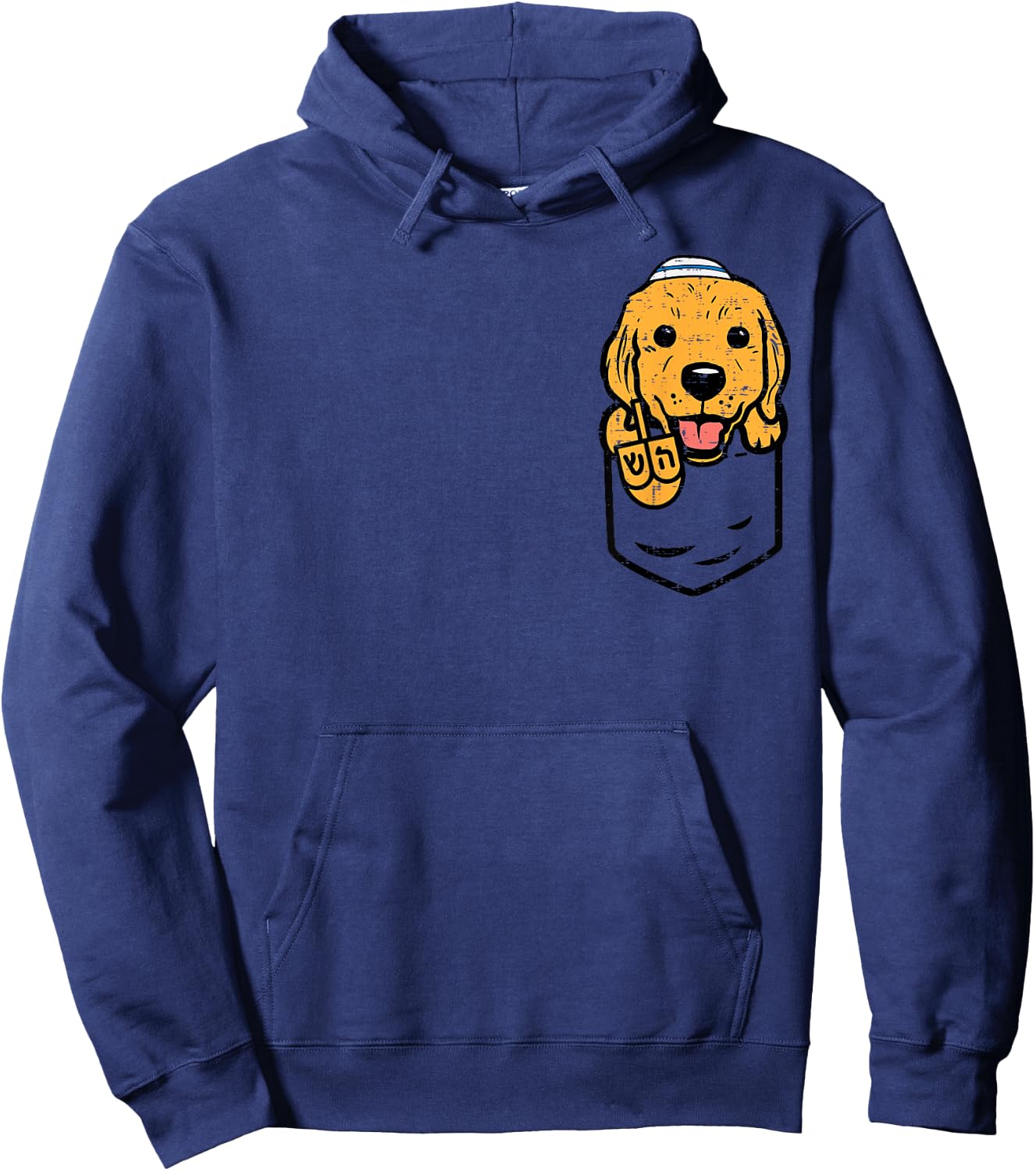 Pocket Golden Retriever Dog Hanukkah Pajamas Chanukah PJs Hoodie - Hoodie | Navy
