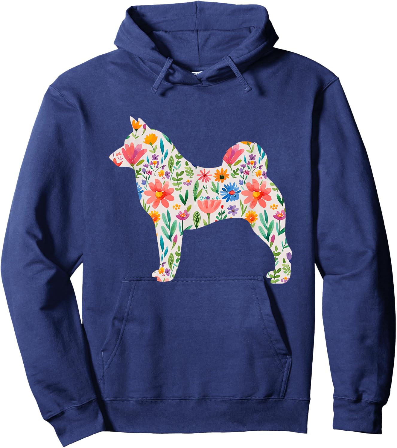 Norwegian Elk Dog Watercolour Flowers Design Hoodie - Hoodie | Navy