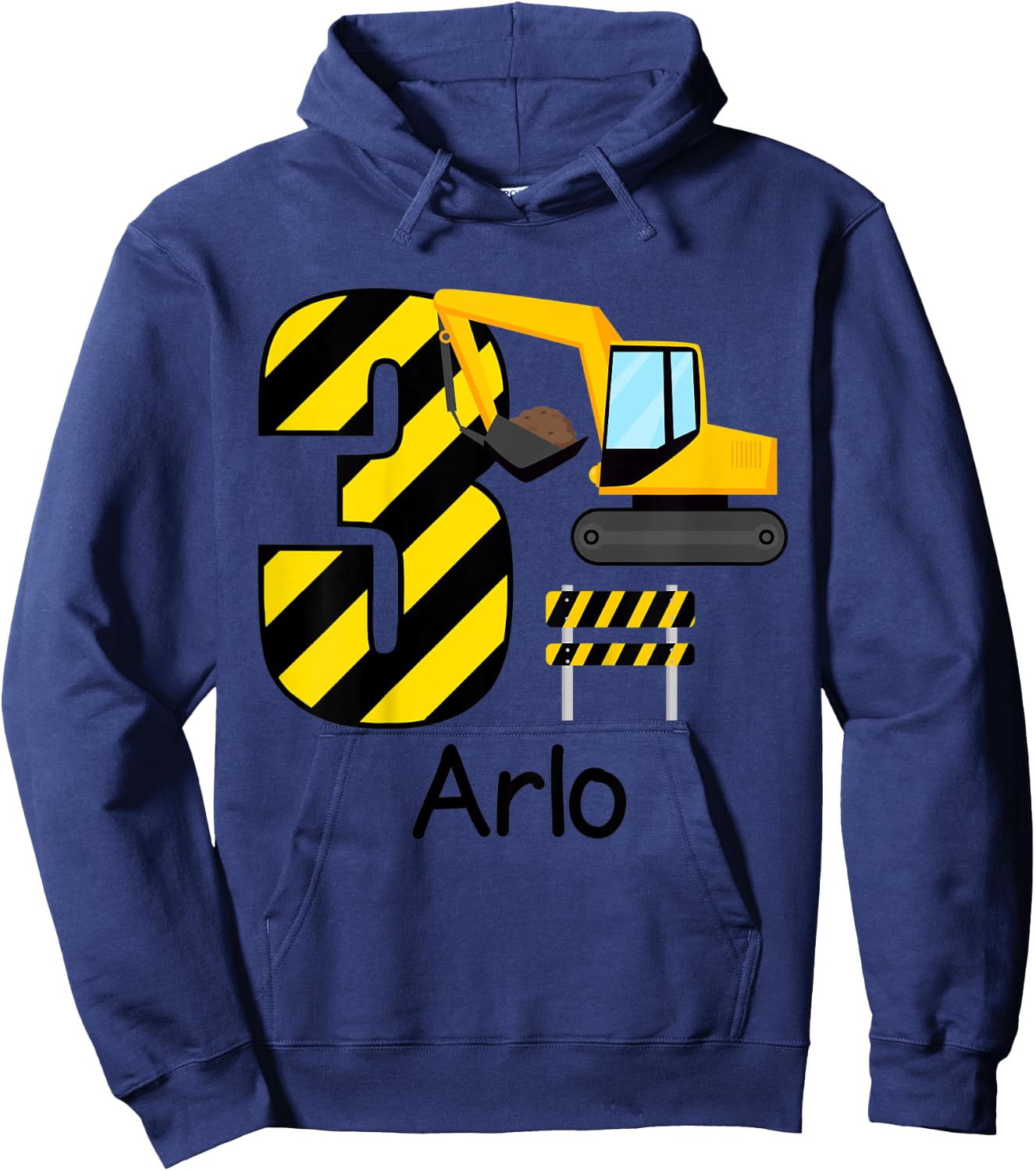 Kids Boys Construction 3rd Birthday Arlo 3 Years Old Party Hoodie - Hoodie | Navy