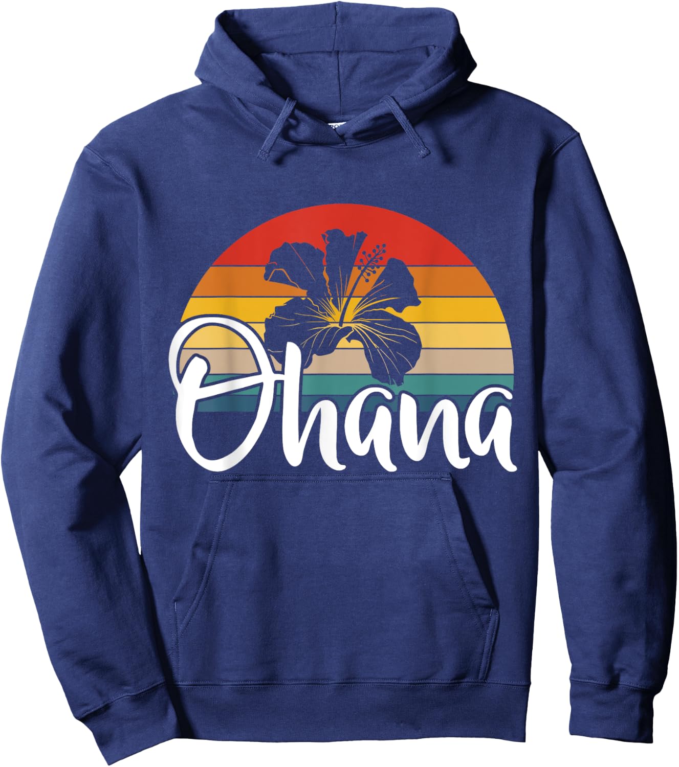 Ohana Hawaii Hibiscus Flower 70s Retro Family Holiday Hoodie - Hoodie | Navy