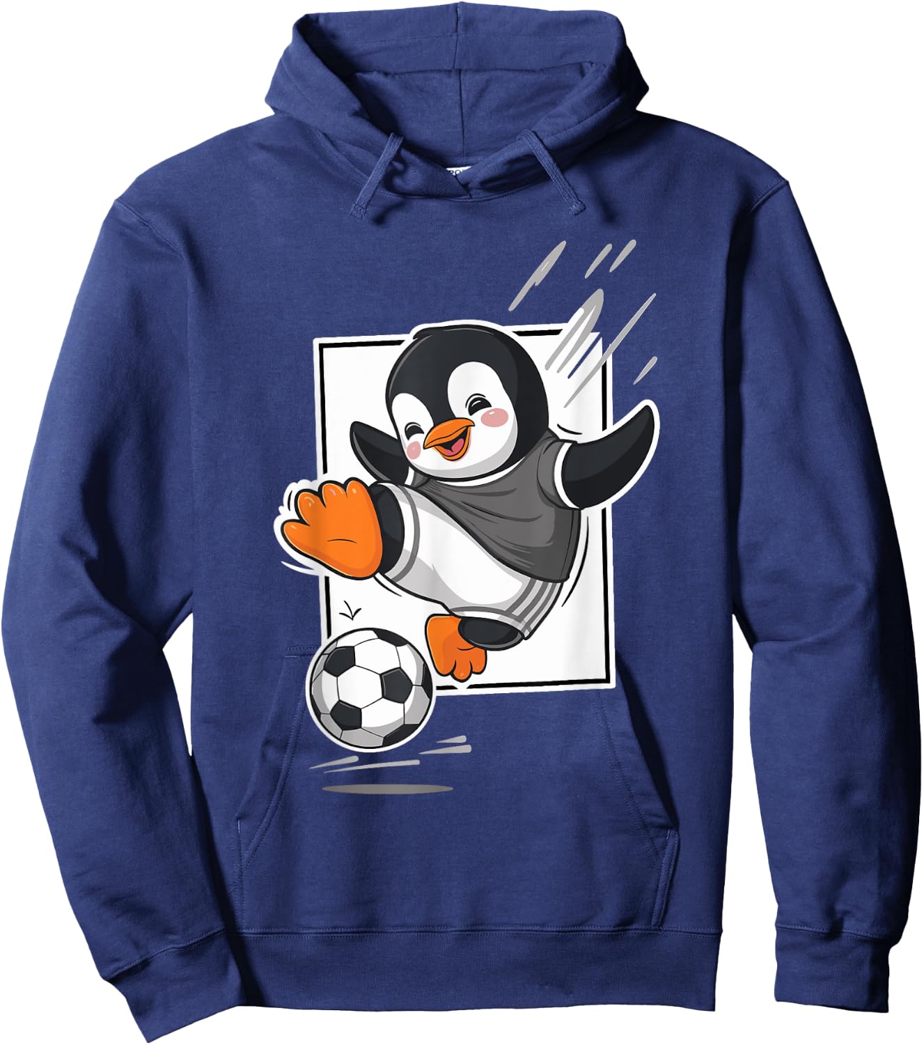 Penguin Playing Soccer Kicking Football Cute Cartoon Penguin Hoodie - Hoodie | Navy