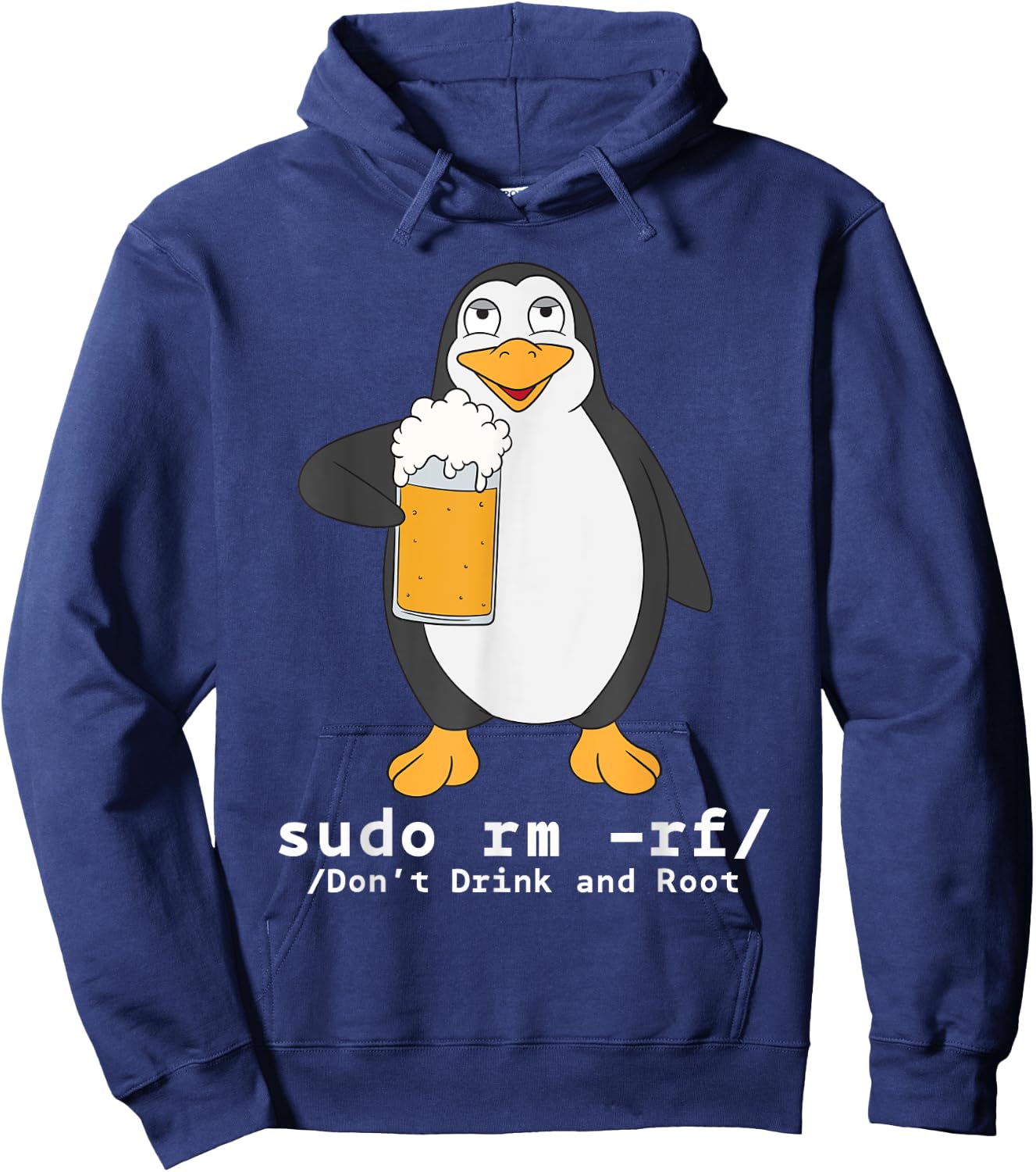 Tux Linux Penguin Sudo Rm Rf | Computer Freak Beer Hacker Hoodie - Hoodie | Navy