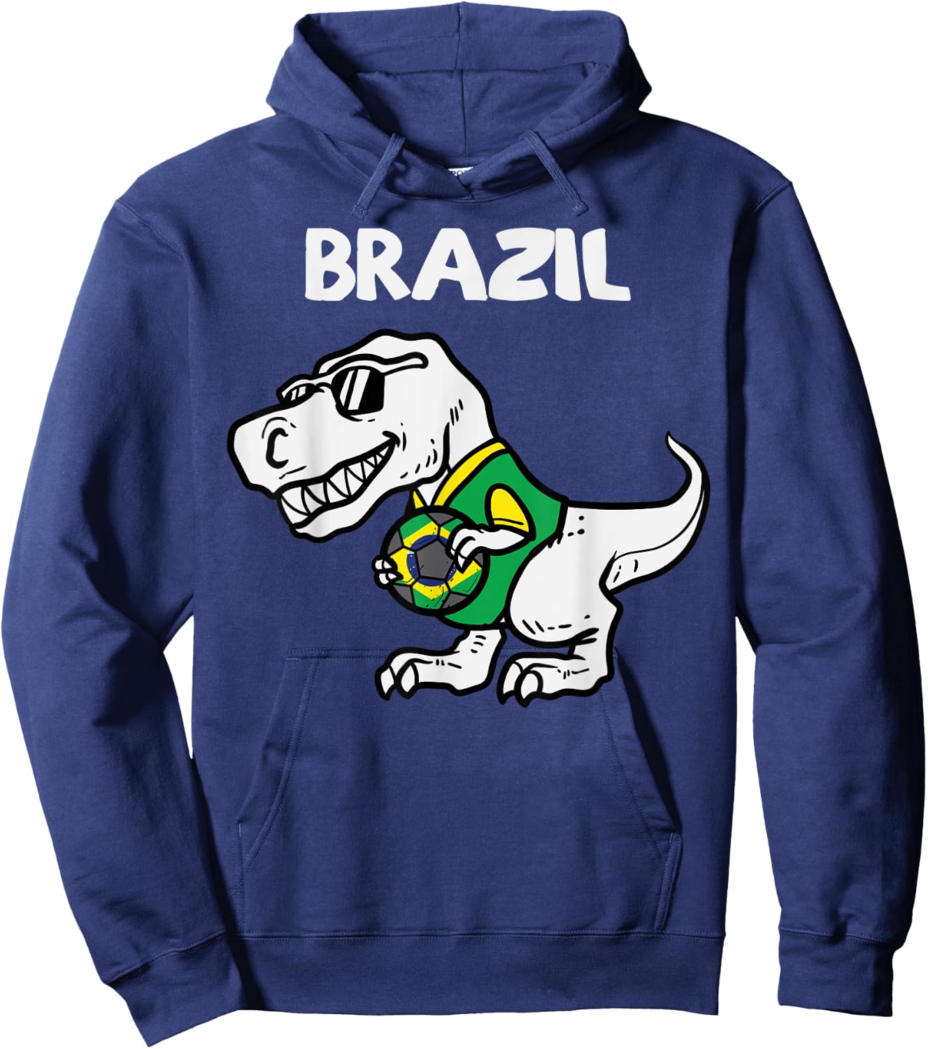 Brazil Trex Dino Brazilian Flag Soccer Fan Boys Kids Toddler Hoodie - Hoodie | Navy