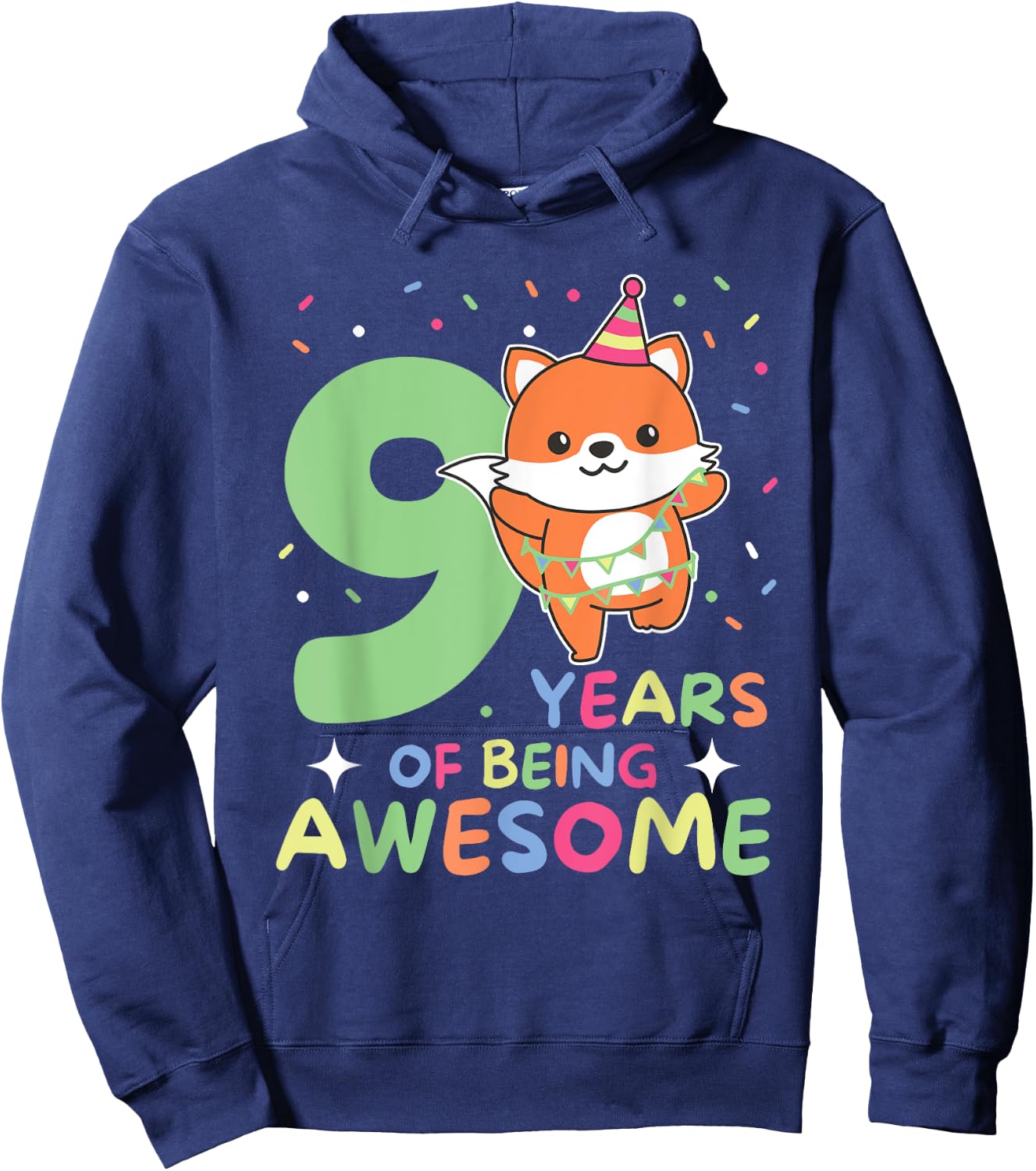 Fox 9th Birthday For Children Nine Years Old Fox Hoodie - Hoodie | Navy