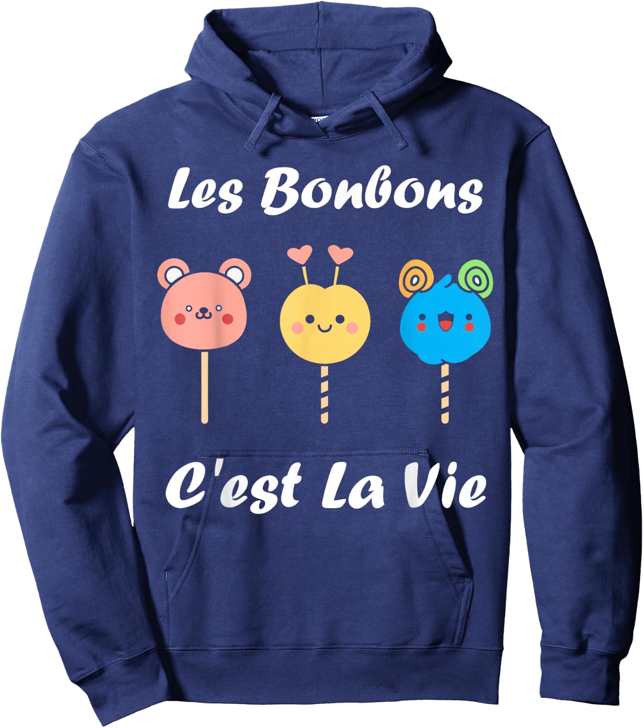 Les bonbons c'est la vie quote humour candy , Black, S Hoodie - Hoodie | Navy