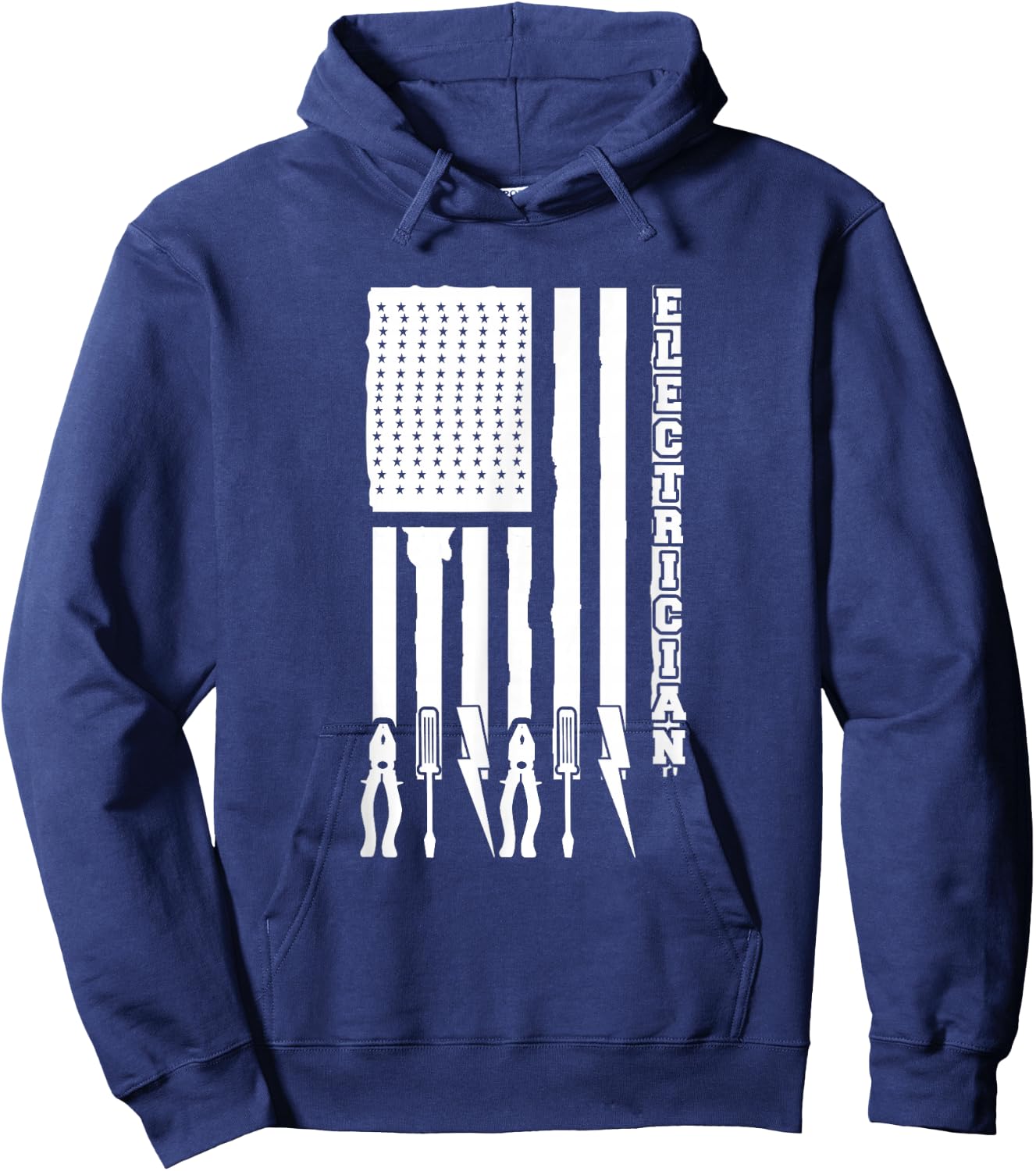Electrician Gifts - Electrician On USA Flag W/ Tools Hoodie - Hoodie | Navy