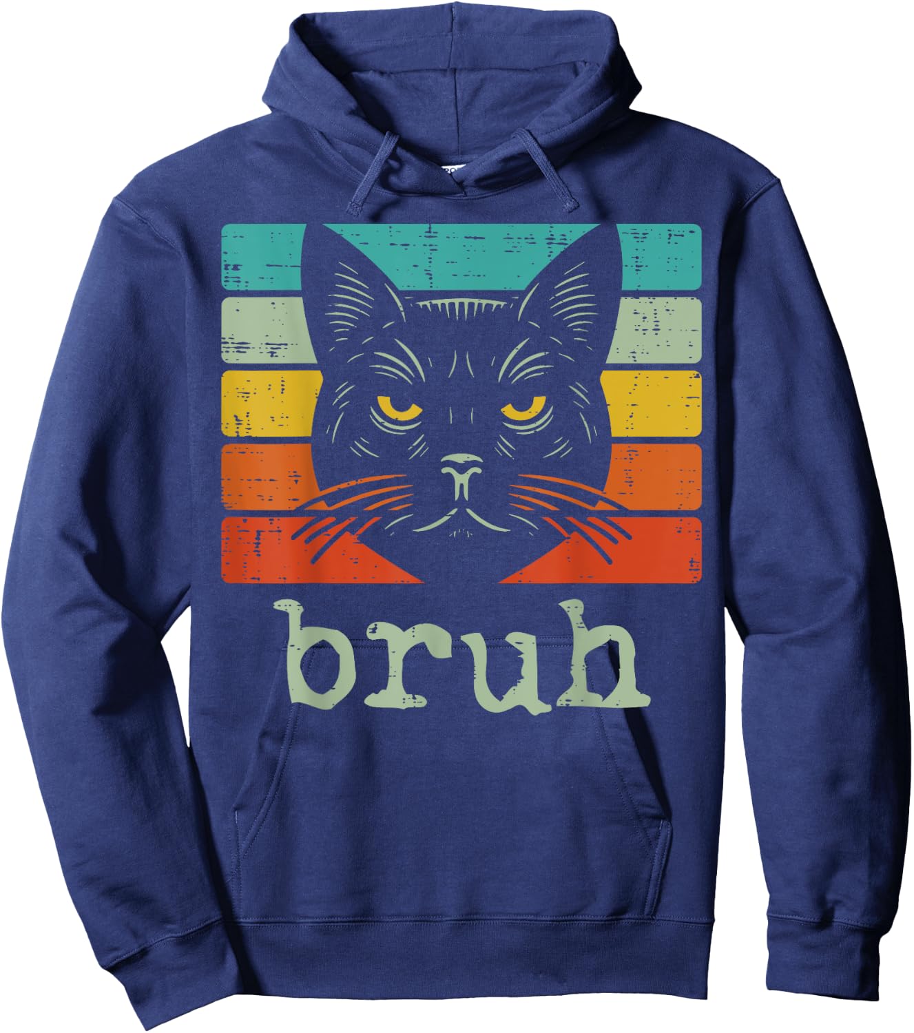 Black Cat Face Bruh Retro Funny Saying Meme Women Men Kids Hoodie - Hoodie | Navy