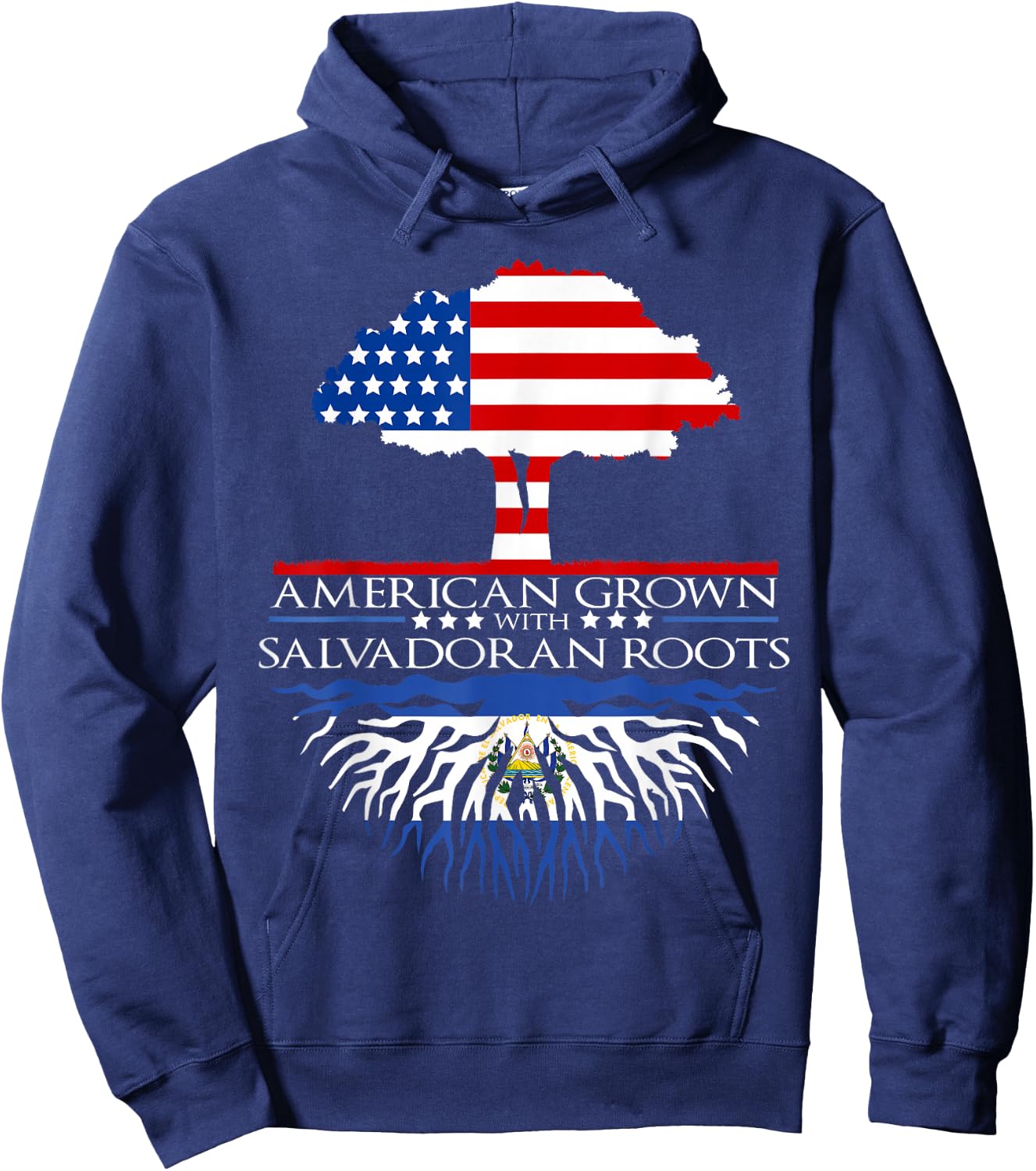Salvadoran Roots American Grown Tree Flag USA El Salvador Hoodie - Hoodie | Navy