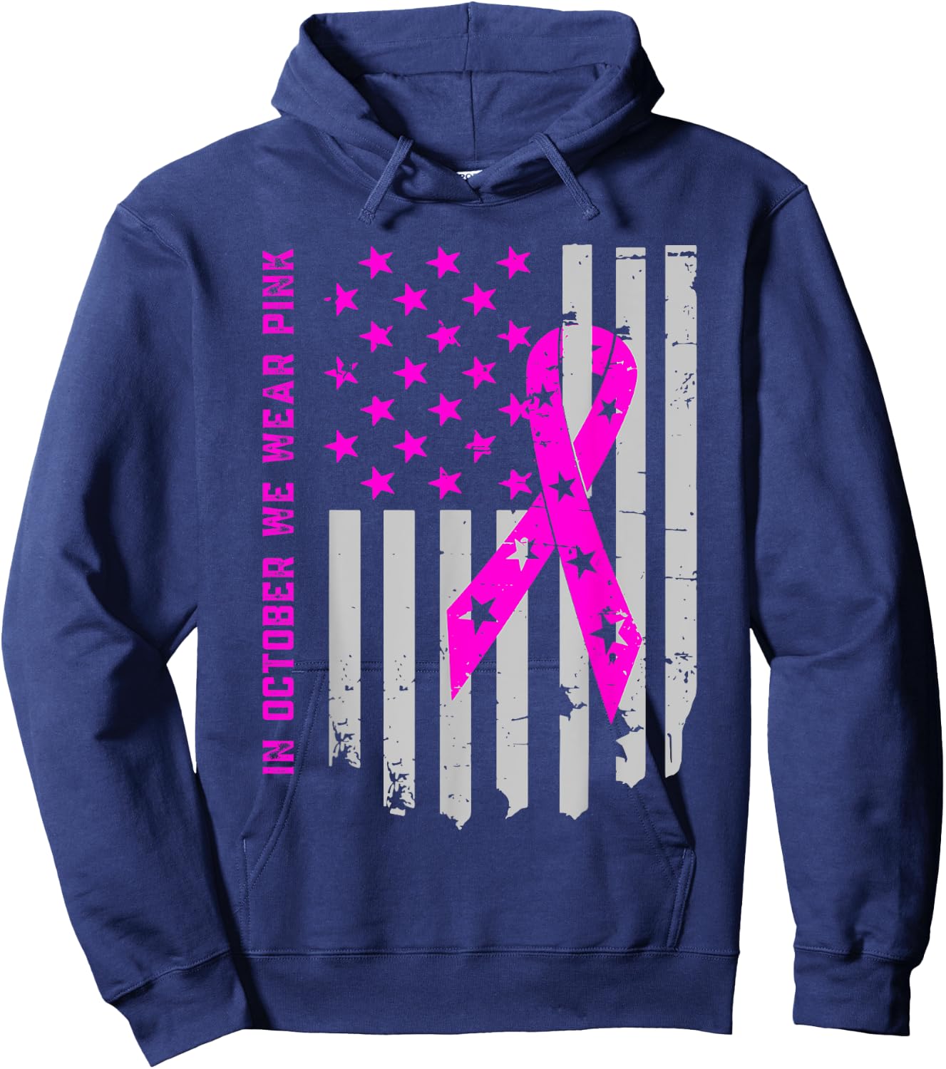In october we wear pink making strides against breast cancer Hoodie - Hoodie | Navy