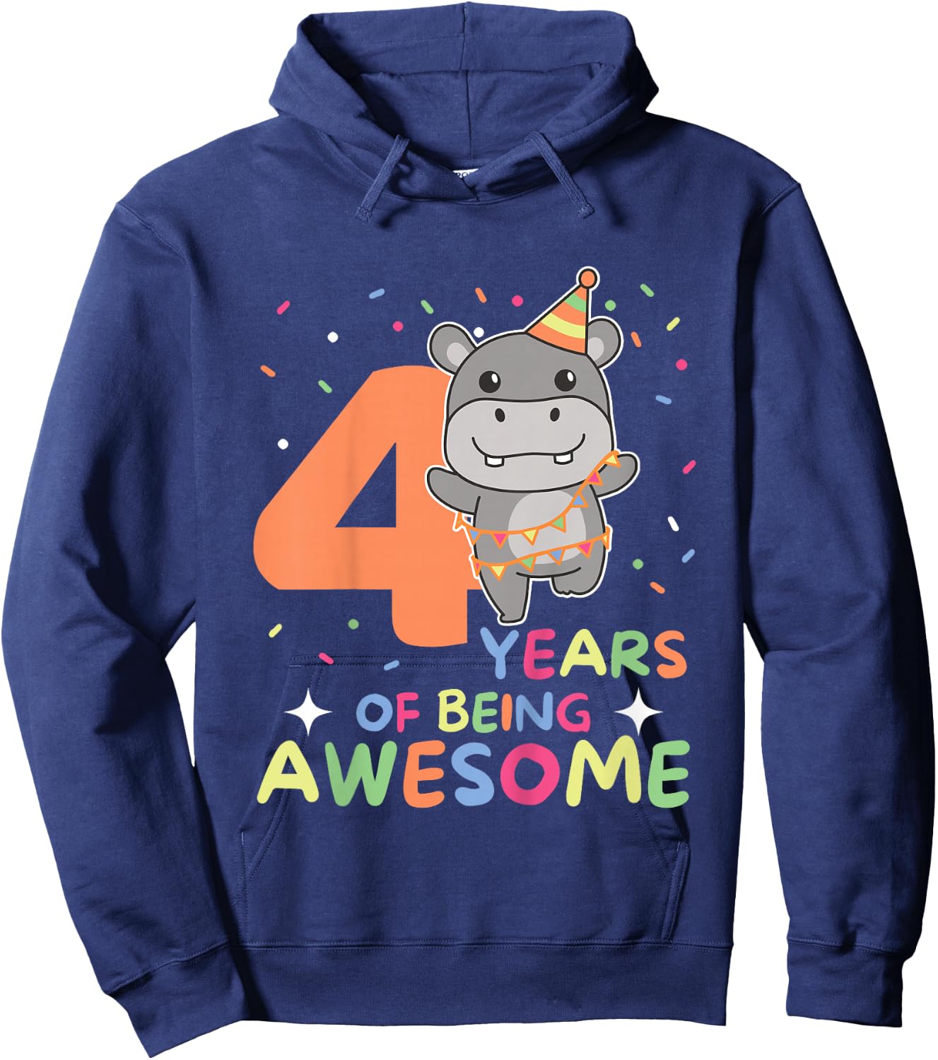 Kids Hippo 4th Birthday For Kids Four Years Old Hoodie - Hoodie | Navy