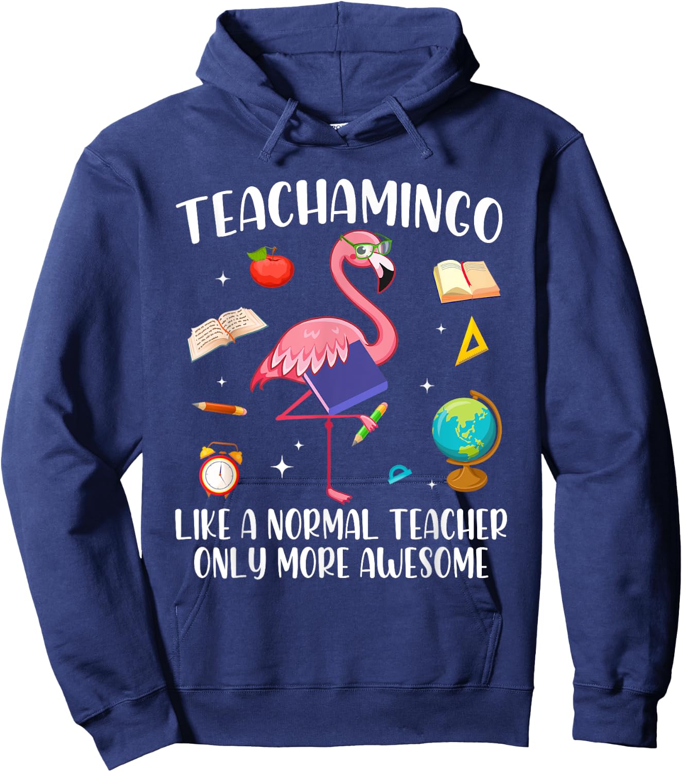 Teacher Pink Flamingo Tropical Flowers Women Hoodie - Hoodie | Navy