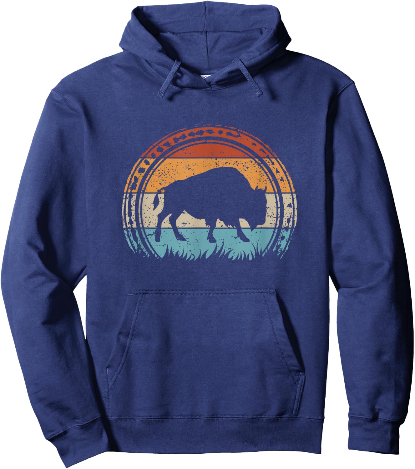 Retro Bison National Park Vintage American Buffalo Hoodie - Hoodie | Navy