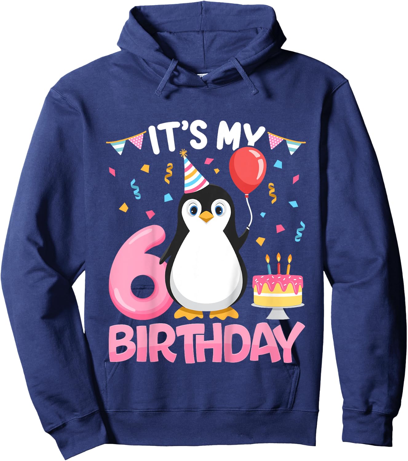 Penguin Birthday 6 Year Old Girl 6th Birthday Party Six Hoodie - Hoodie | Navy
