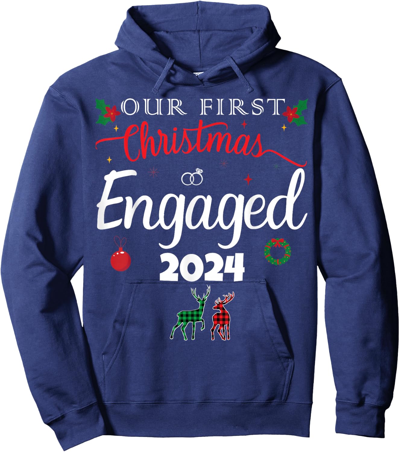 Our First Christmas Engaged 2024 Pajamas Couples Matching Hoodie - Hoodie | Navy